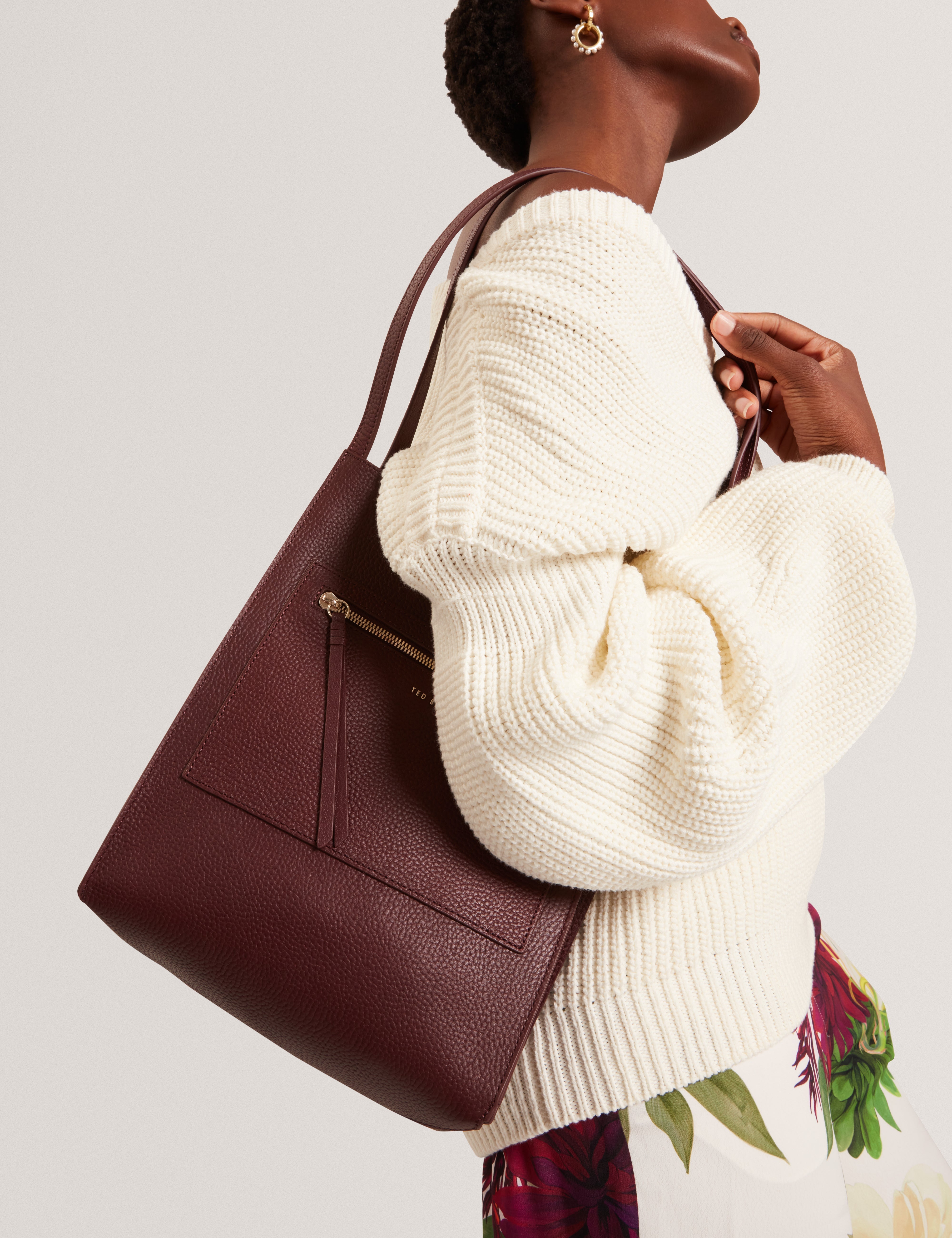 Taala Soft Slouch Small Leather Tote Bag Oxblood