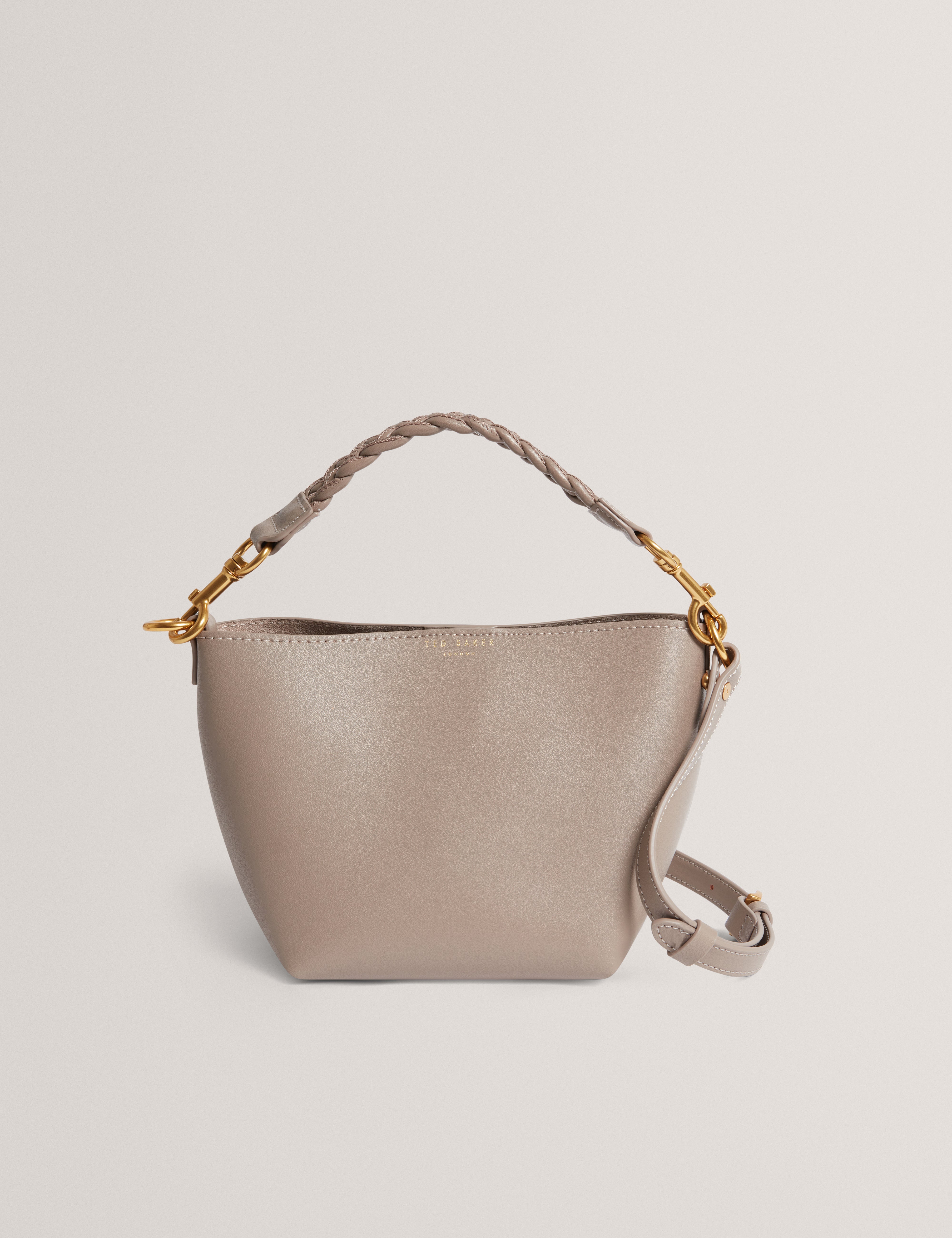Wavely Weave Handle Leather Small Bucket Bag Taupe