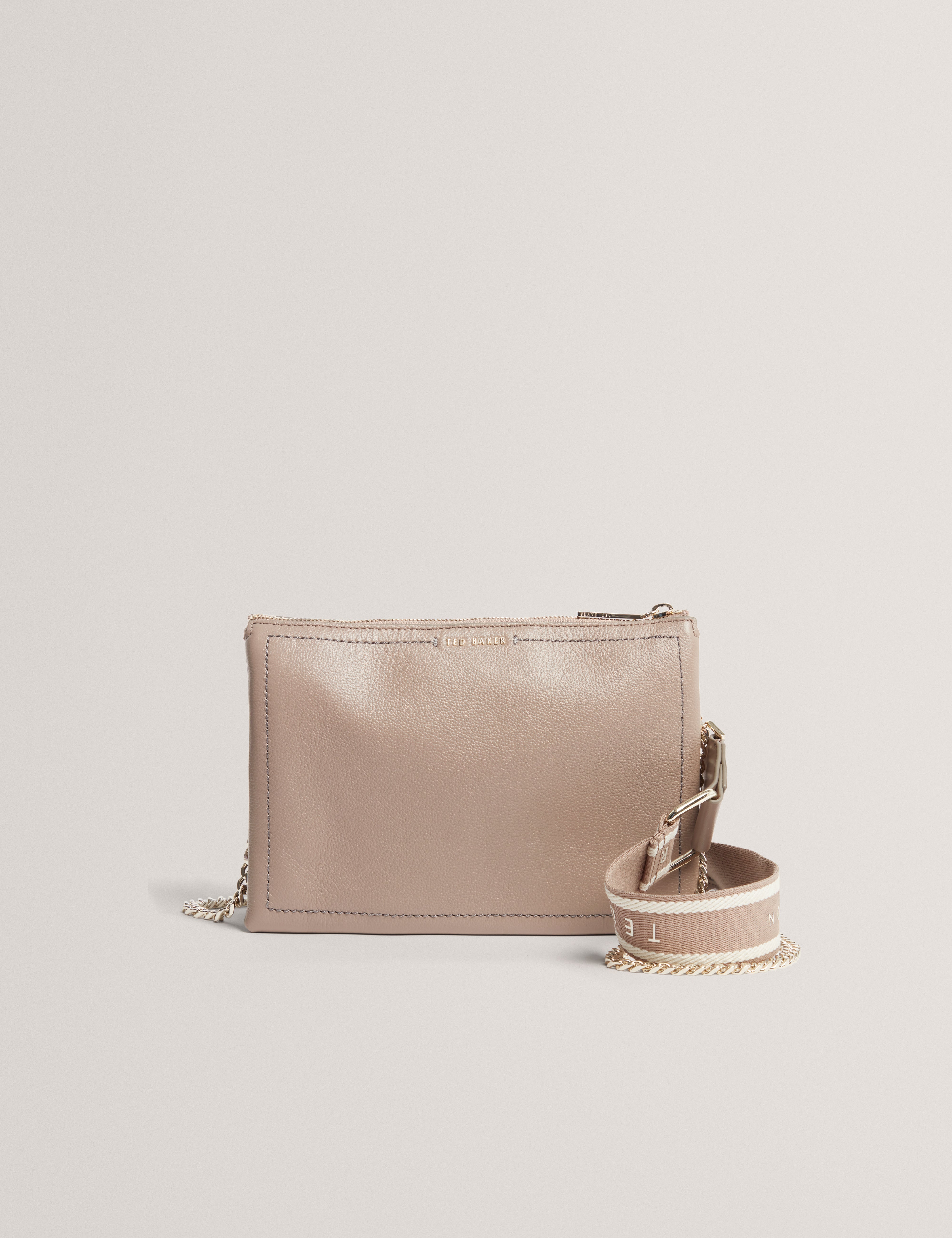 Larinda Webbing Small Leather Crossbody Bag Taupe