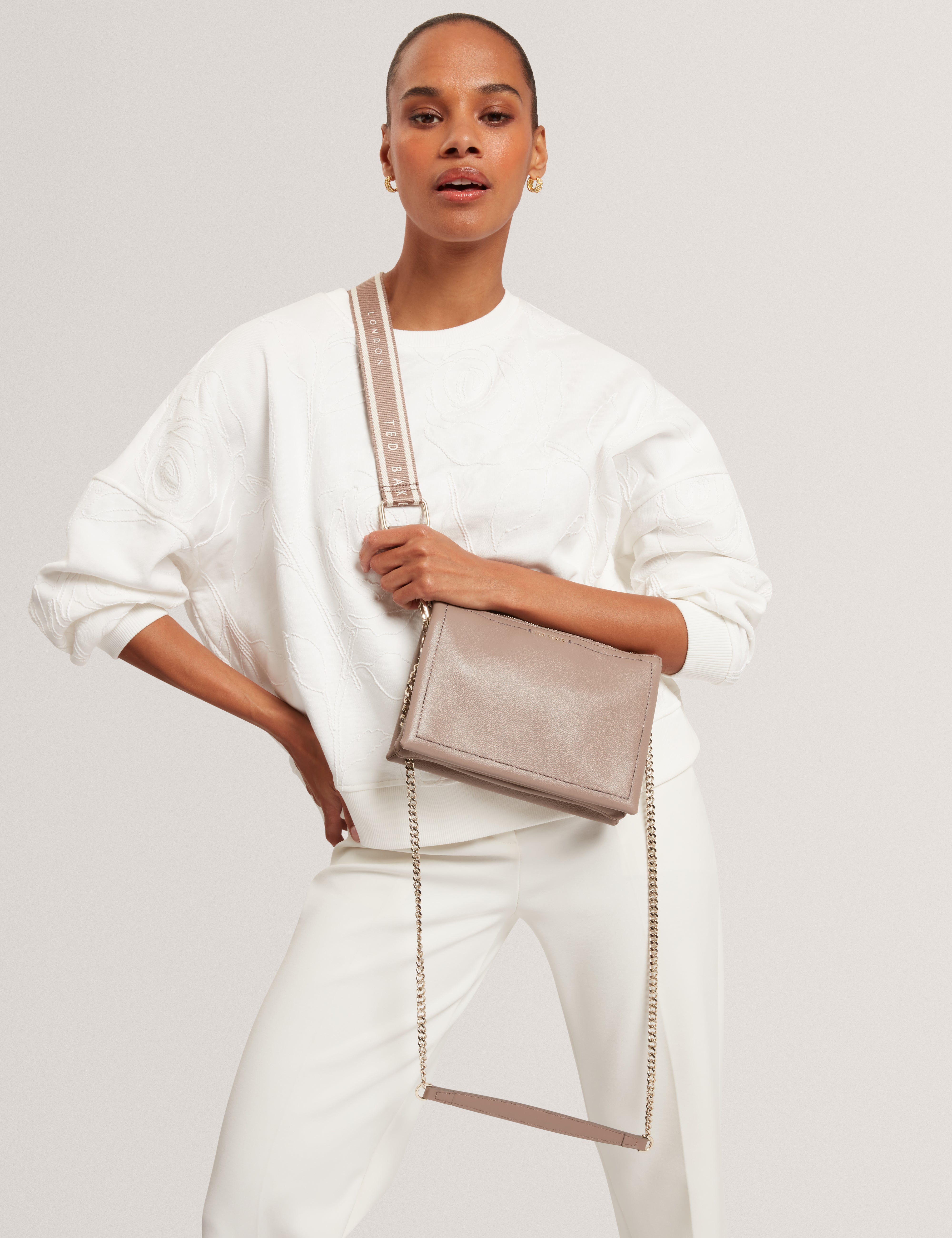Larinda Webbing Small Leather Crossbody Bag Taupe