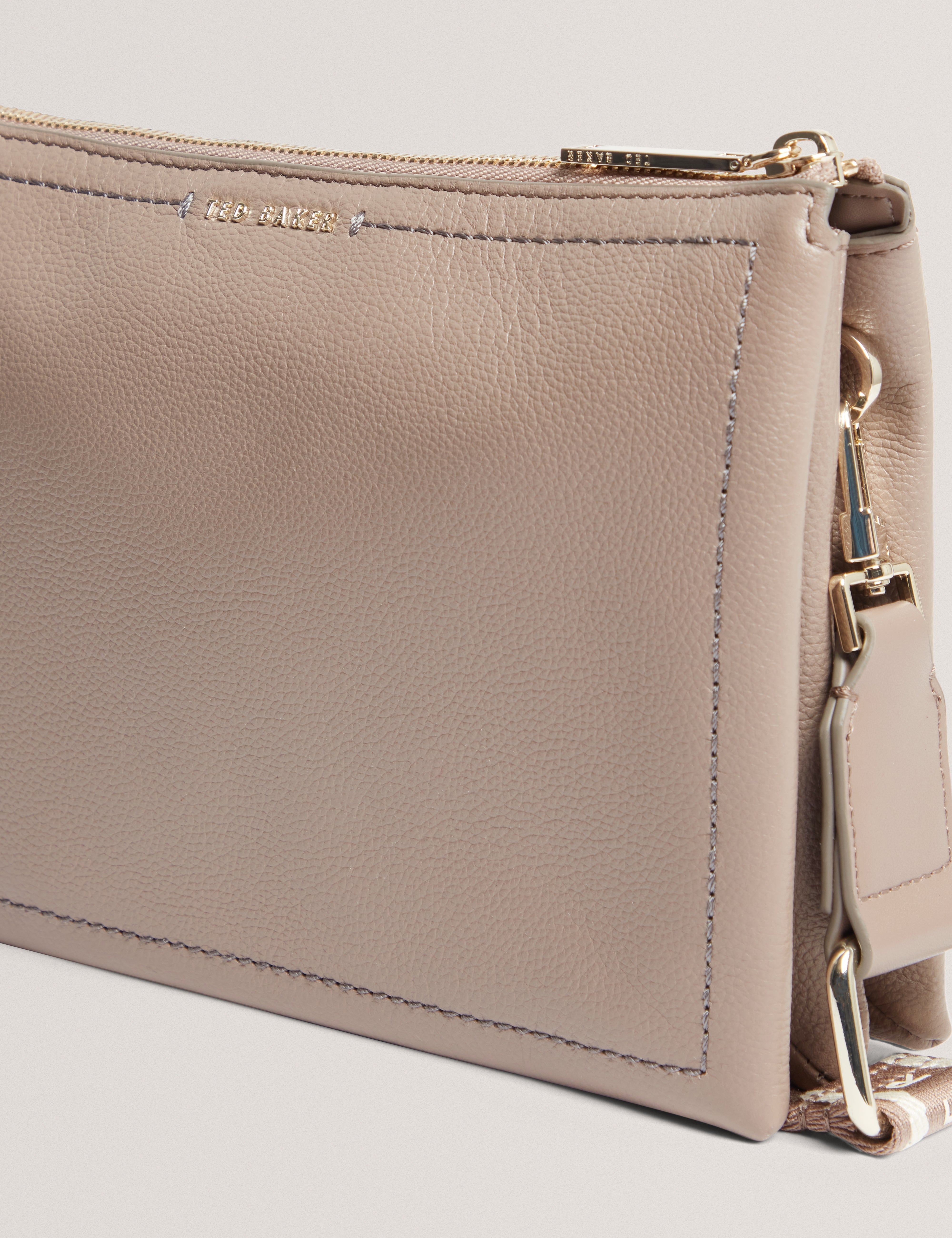 Larinda Webbing Small Leather Crossbody Bag Taupe