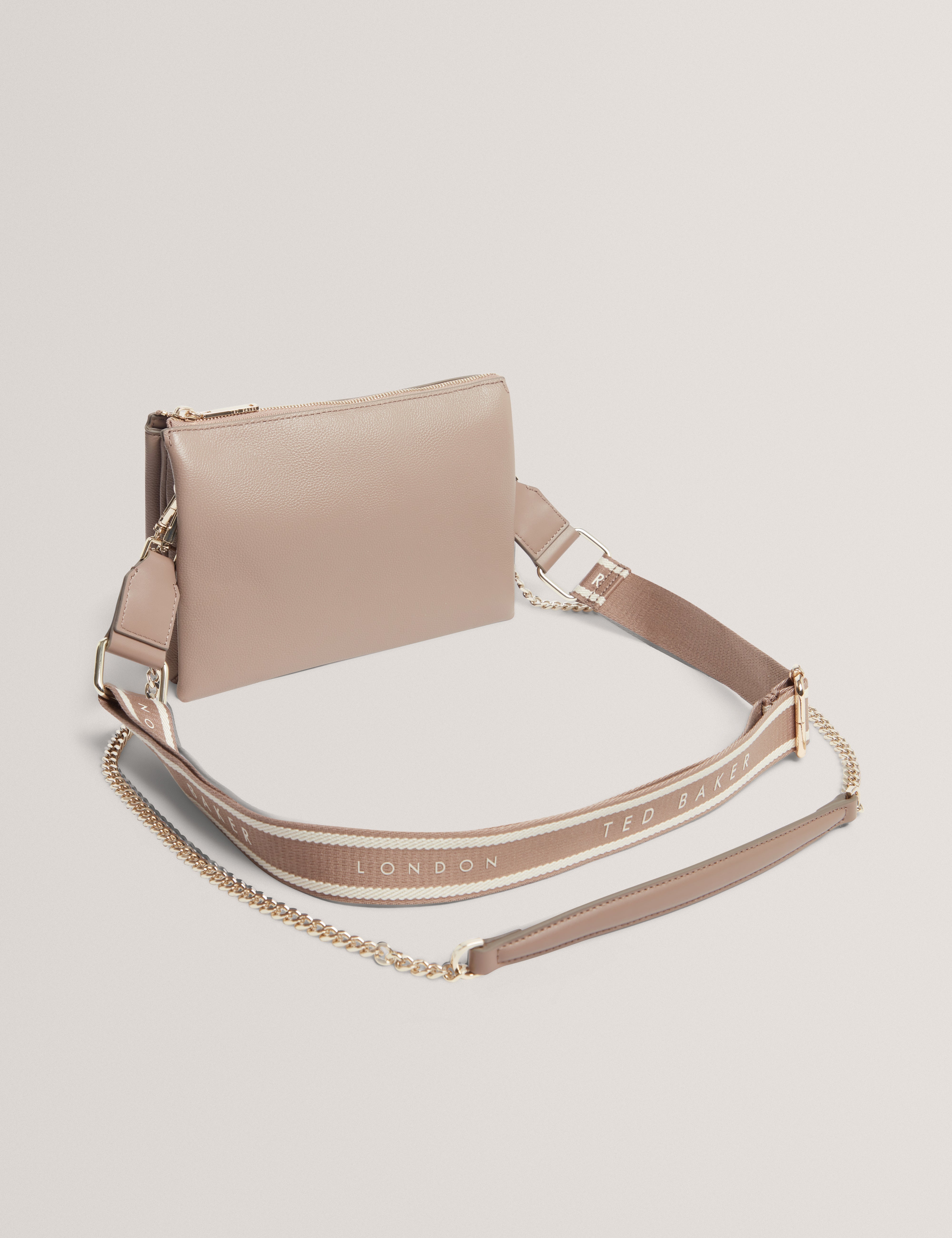 Larinda Webbing Small Leather Crossbody Bag Taupe