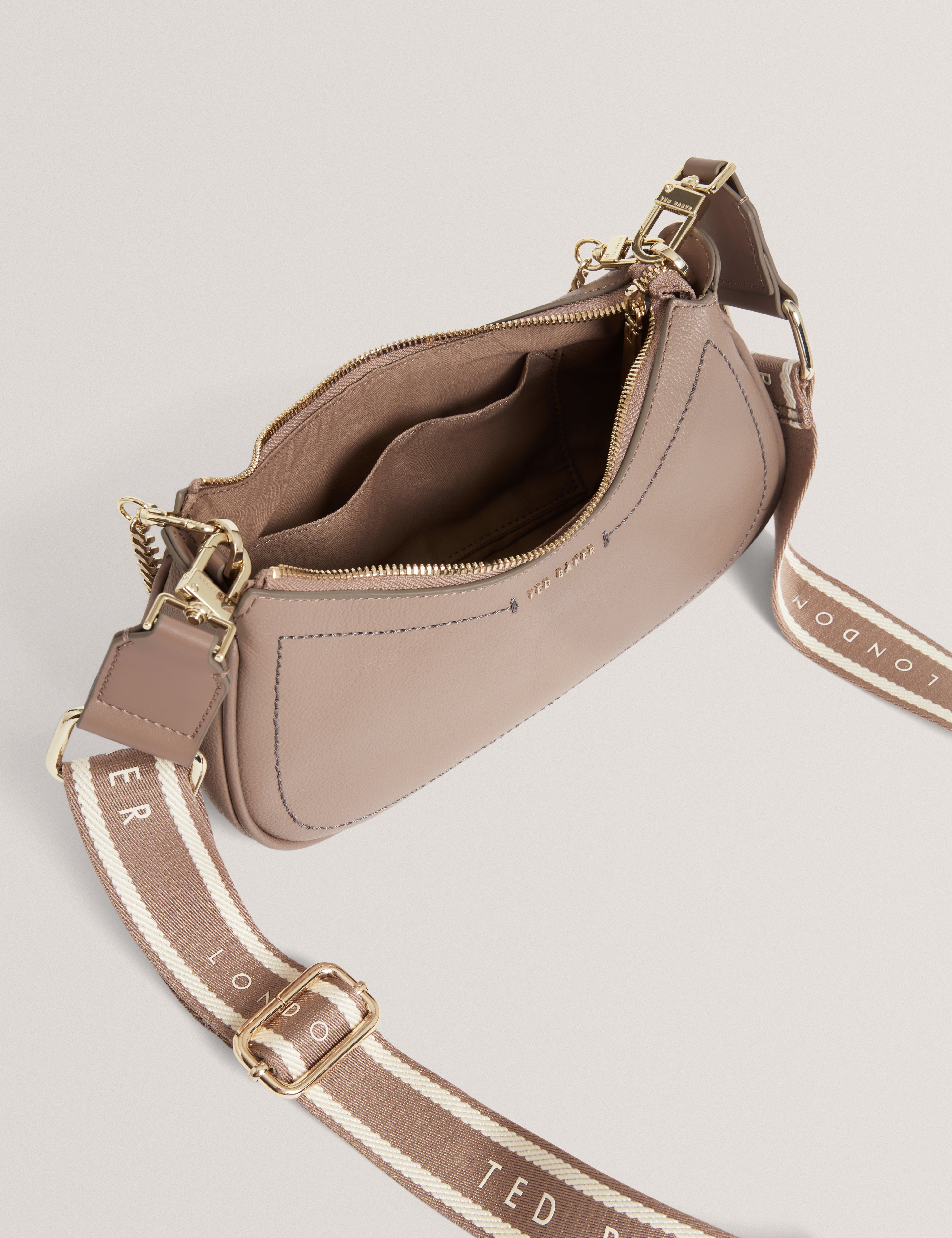 Laarna Webbing Small Leather Shoulder Bag Taupe