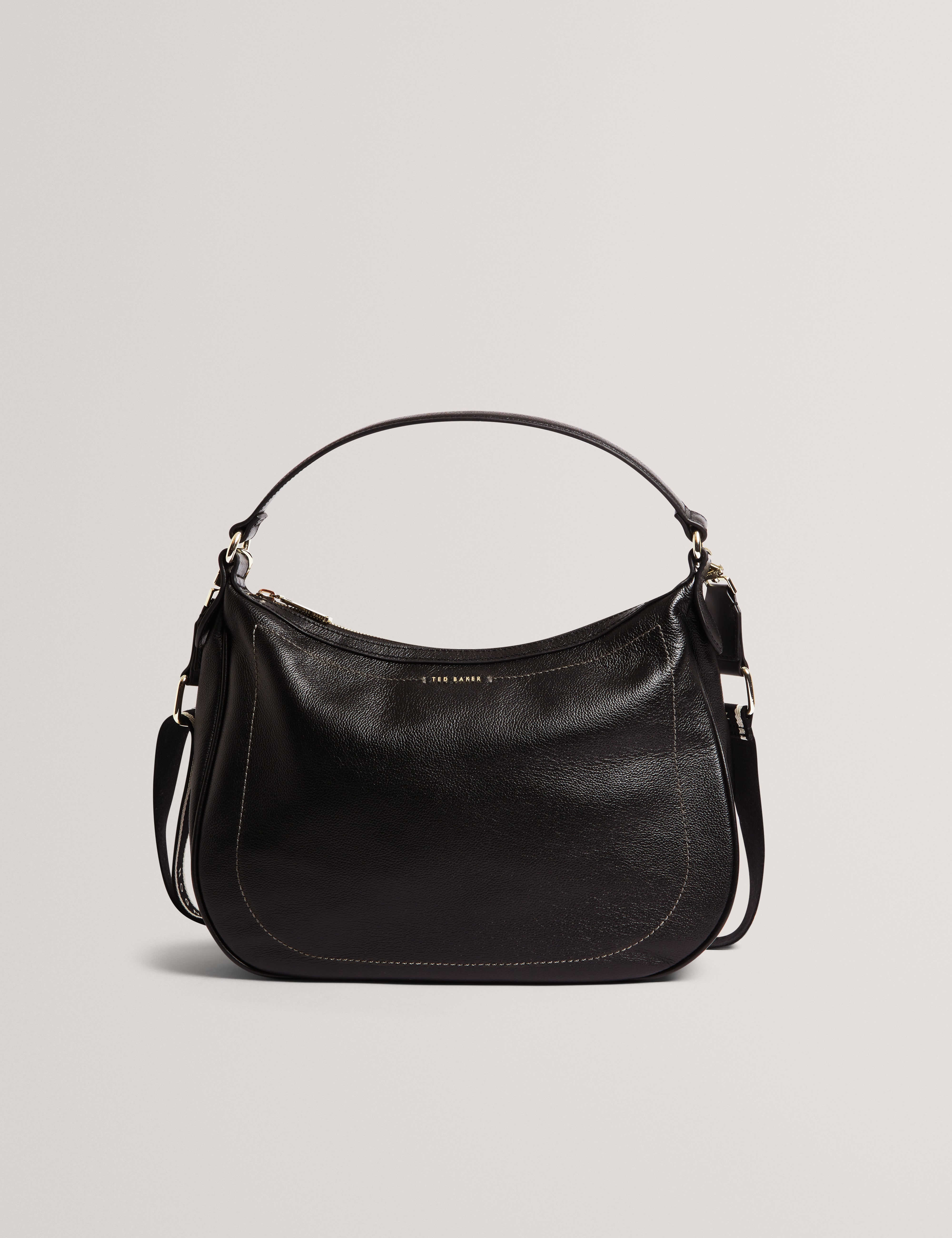 Lyshia Webbing Large Leather Hobo Bag Black