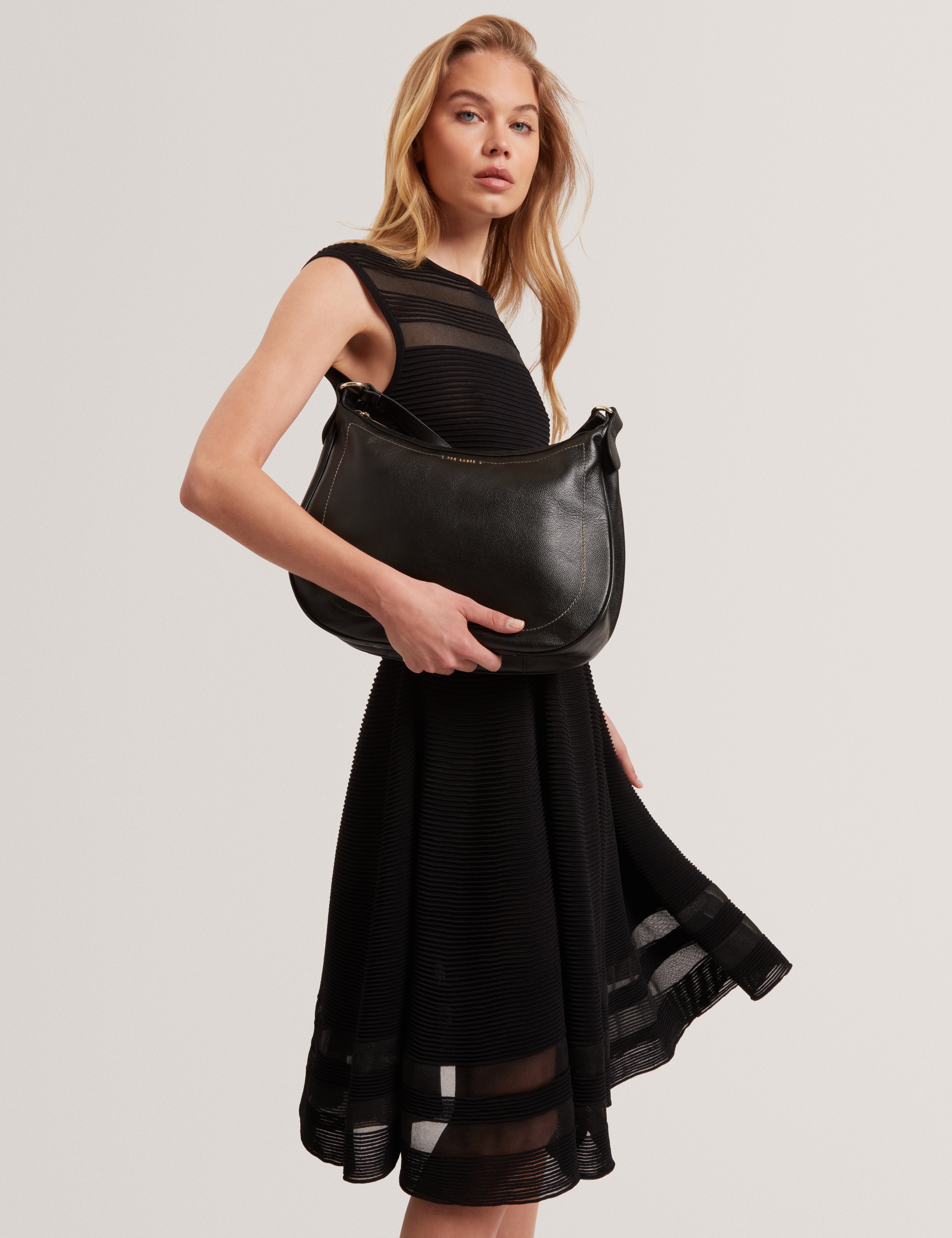 Lyshia Webbing Large Leather Hobo Bag Black