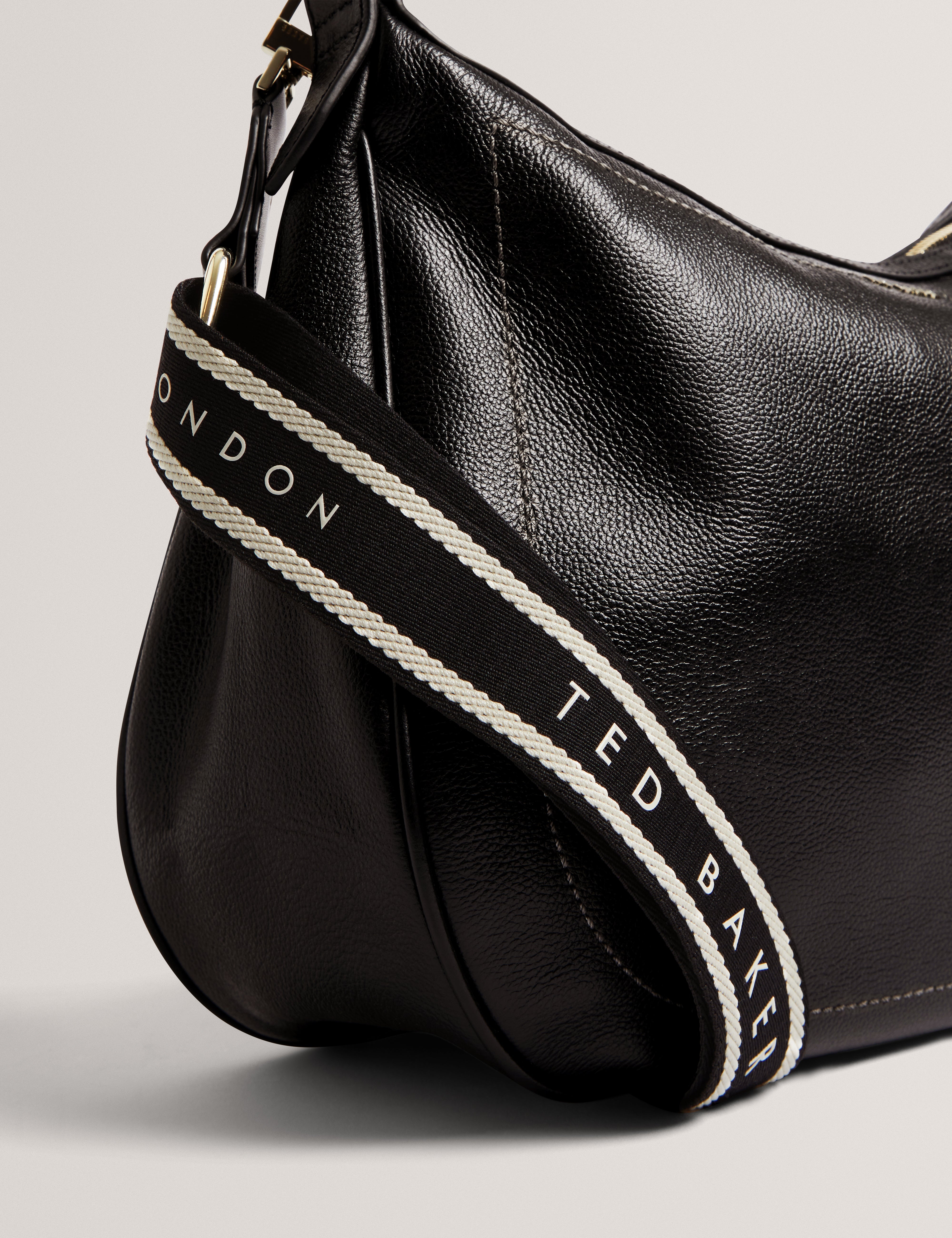 Lyshia Webbing Large Leather Hobo Bag Black