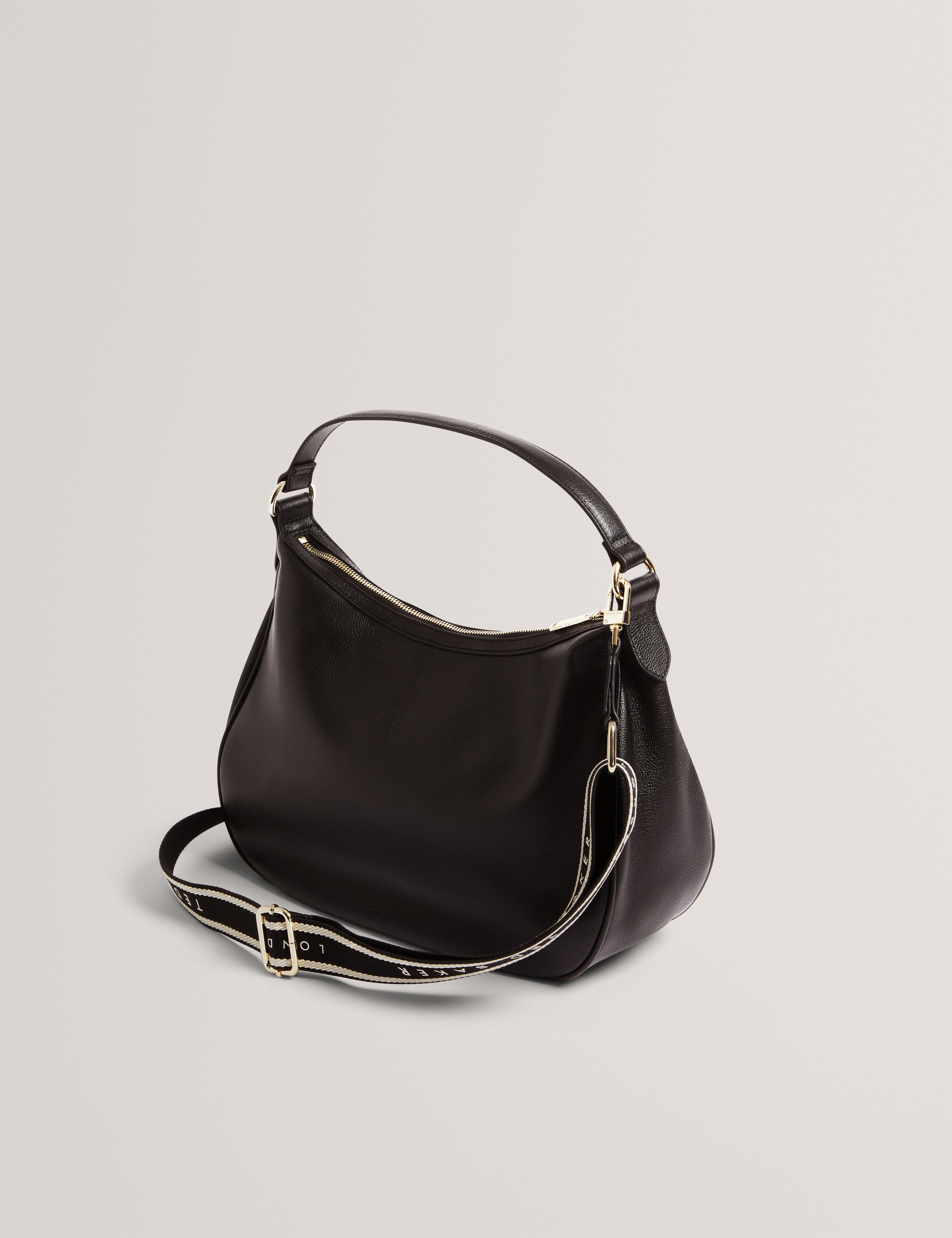 Lyshia Webbing Large Leather Hobo Bag Black