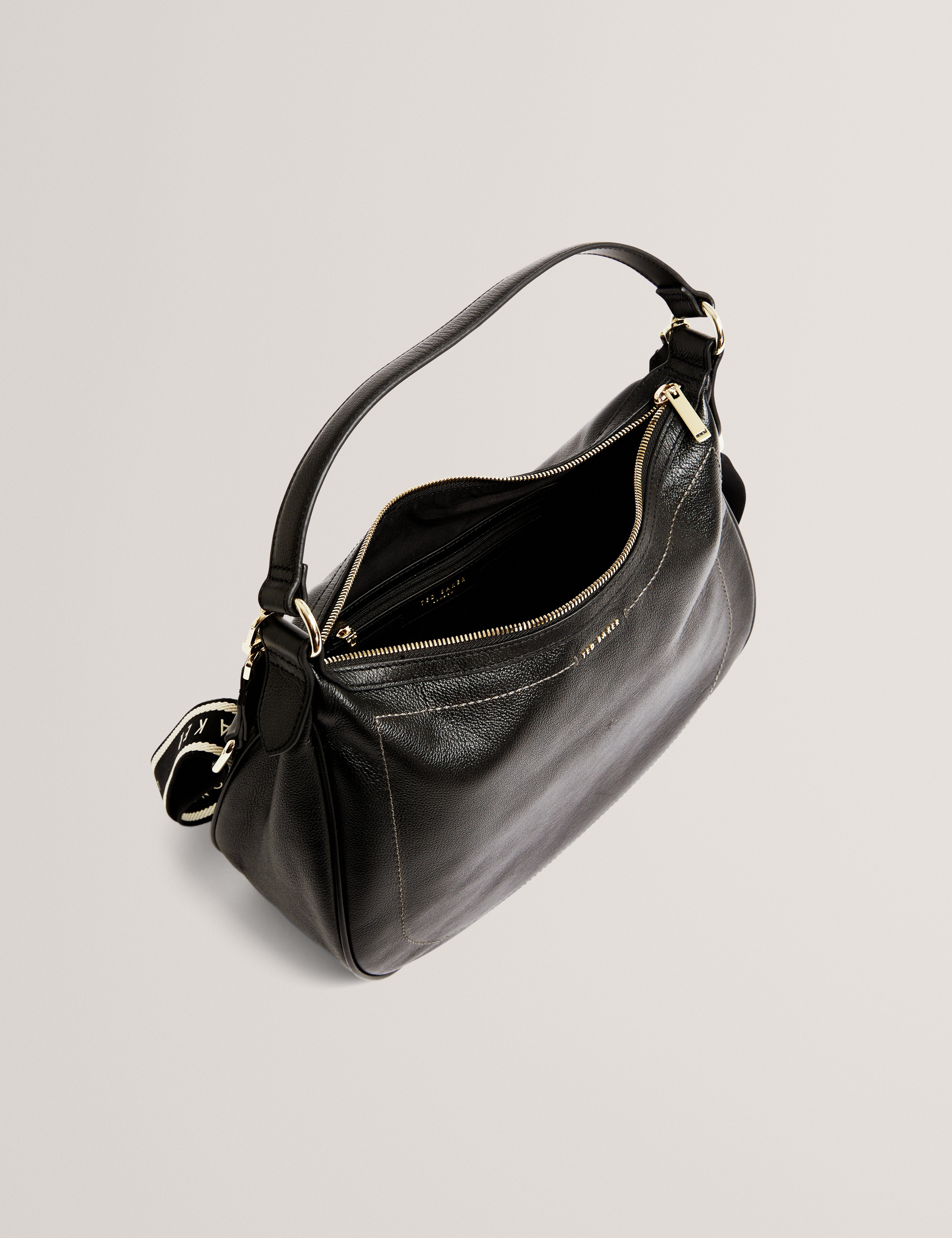 Lyshia Webbing Large Leather Hobo Bag Black