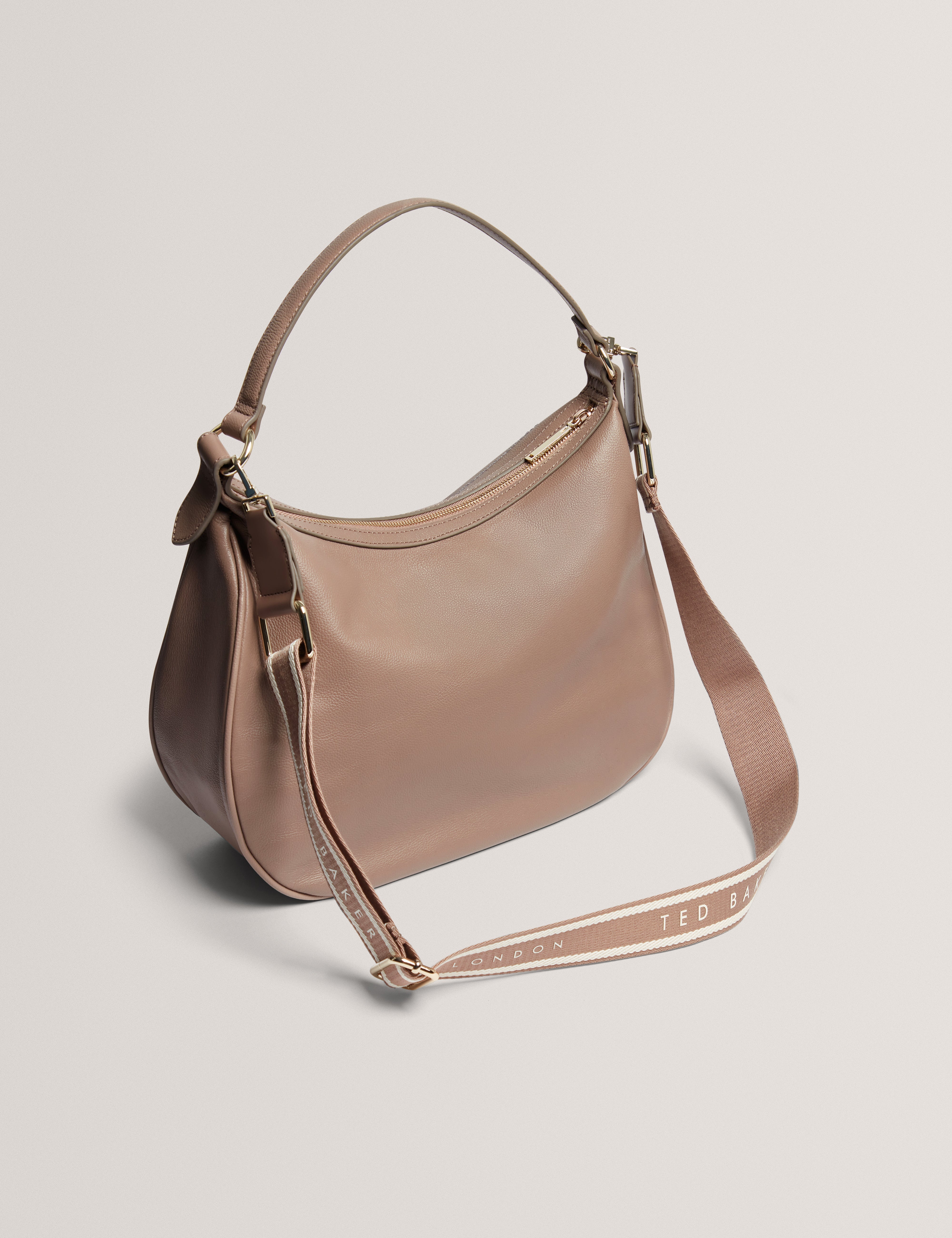Lyshia Webbing Large Leather Hobo Bag Taupe