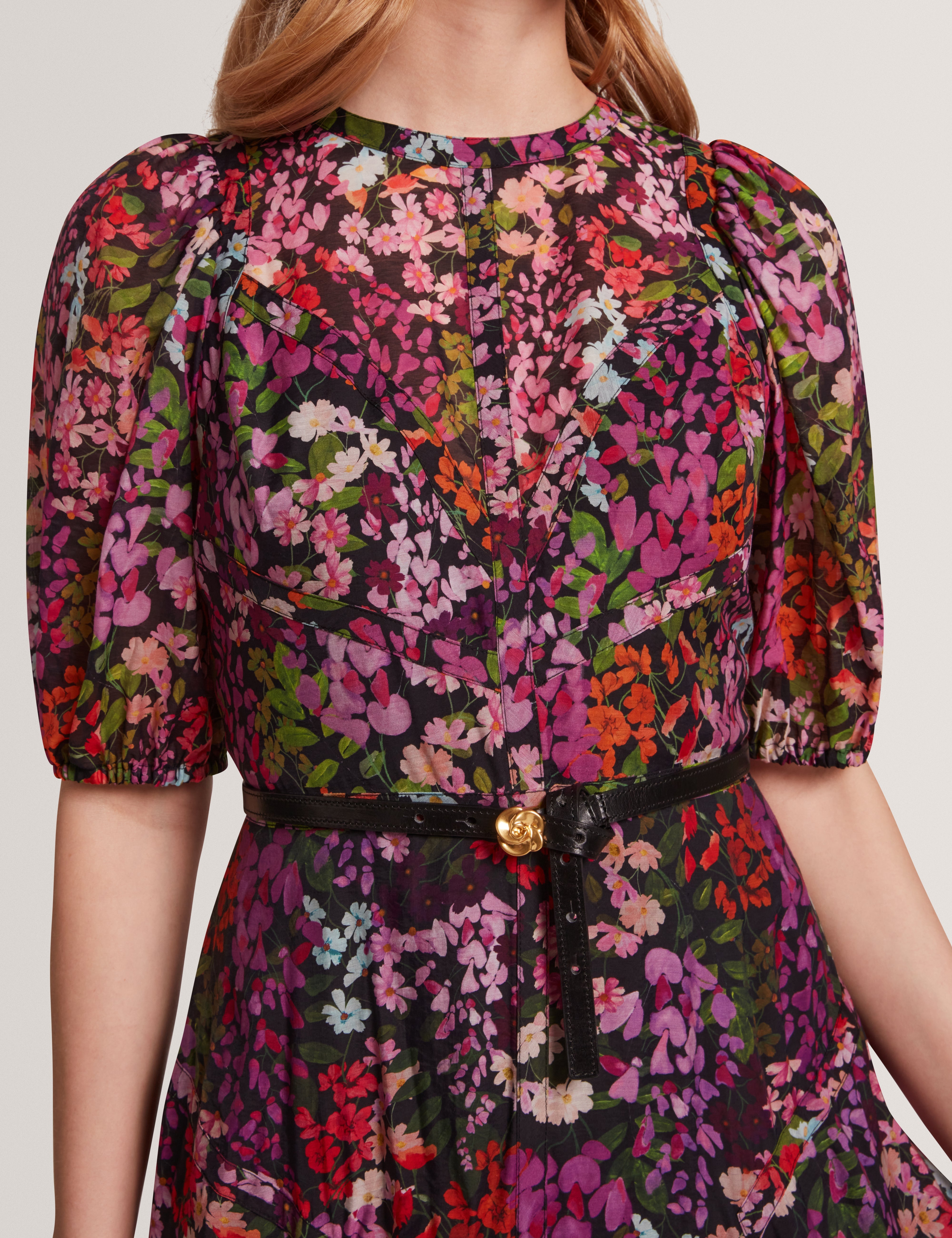 Zahhla Printed Puff Sleeve Maxi Dress Black