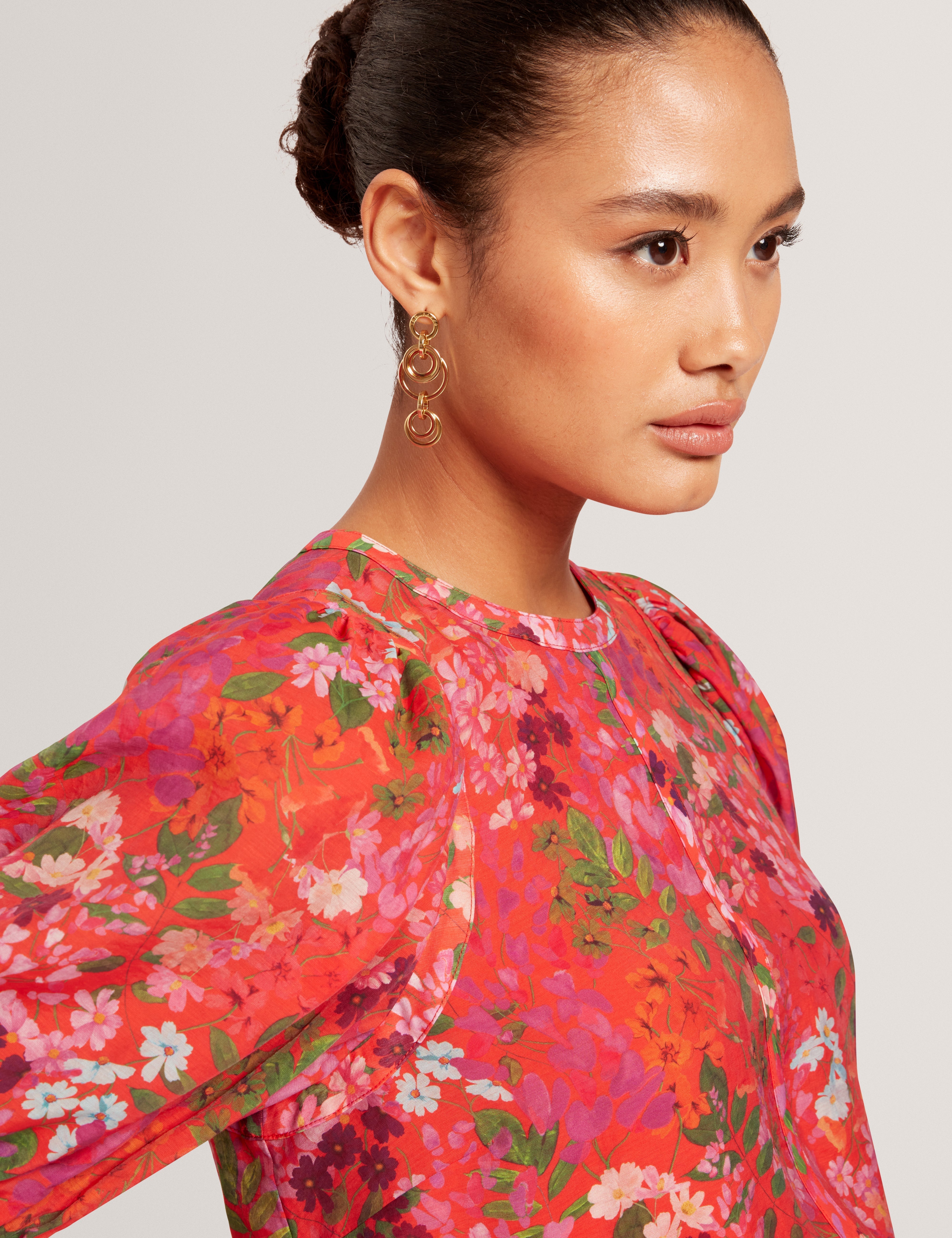 Hahtie Printed Puff Sleeve Top Red
