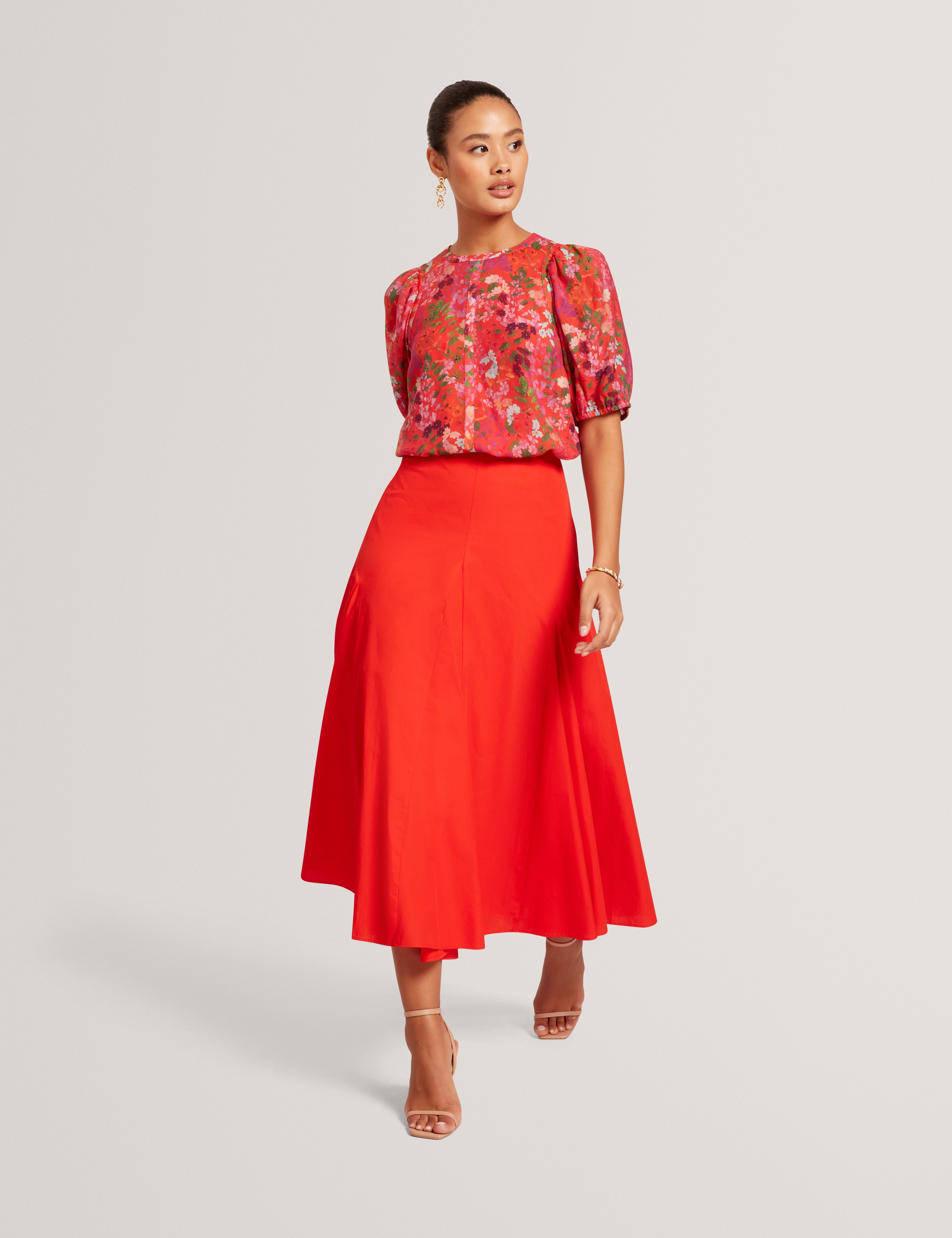 Hahtie Printed Puff Sleeve Top Red
