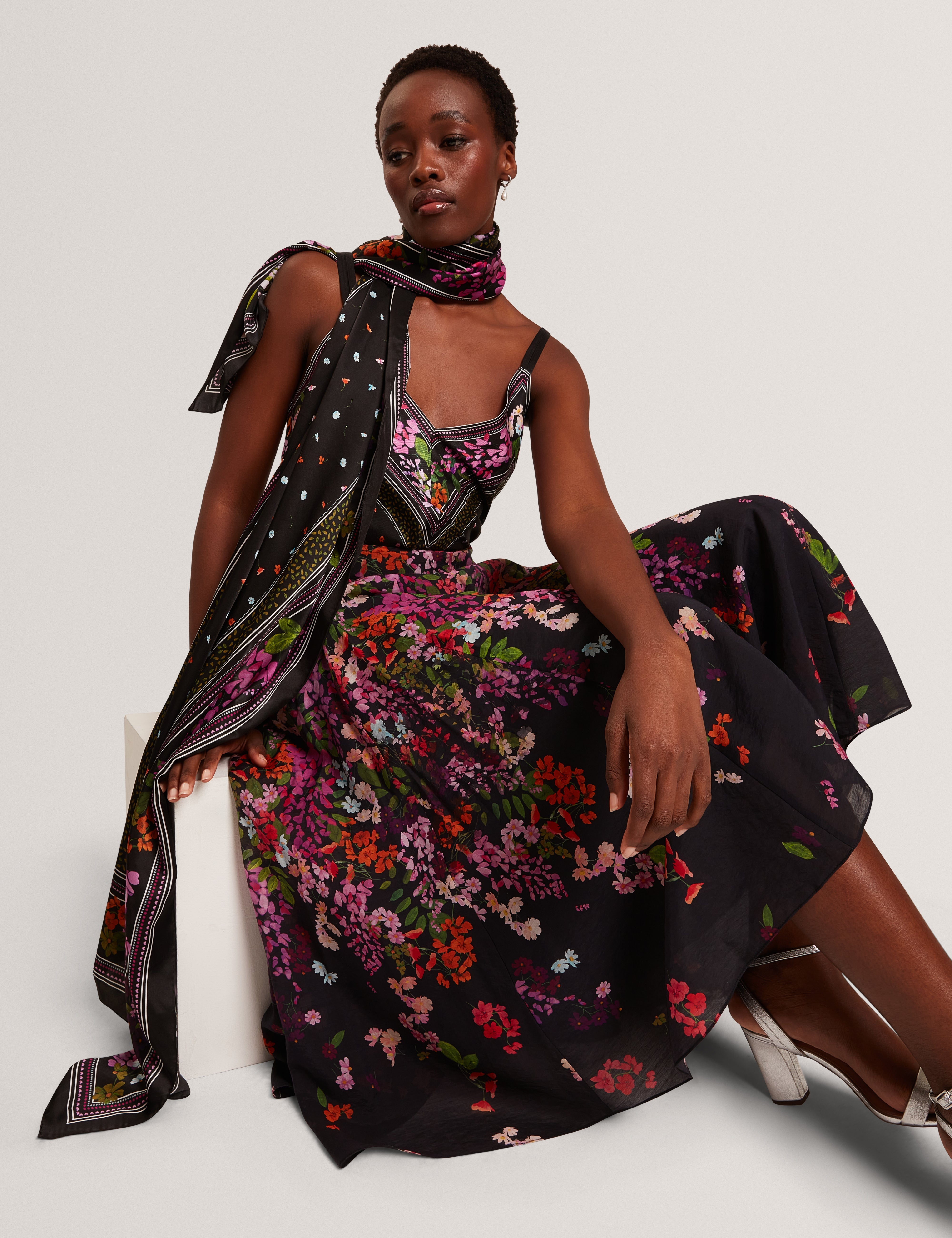 Azha Printed Midi Skirt Black