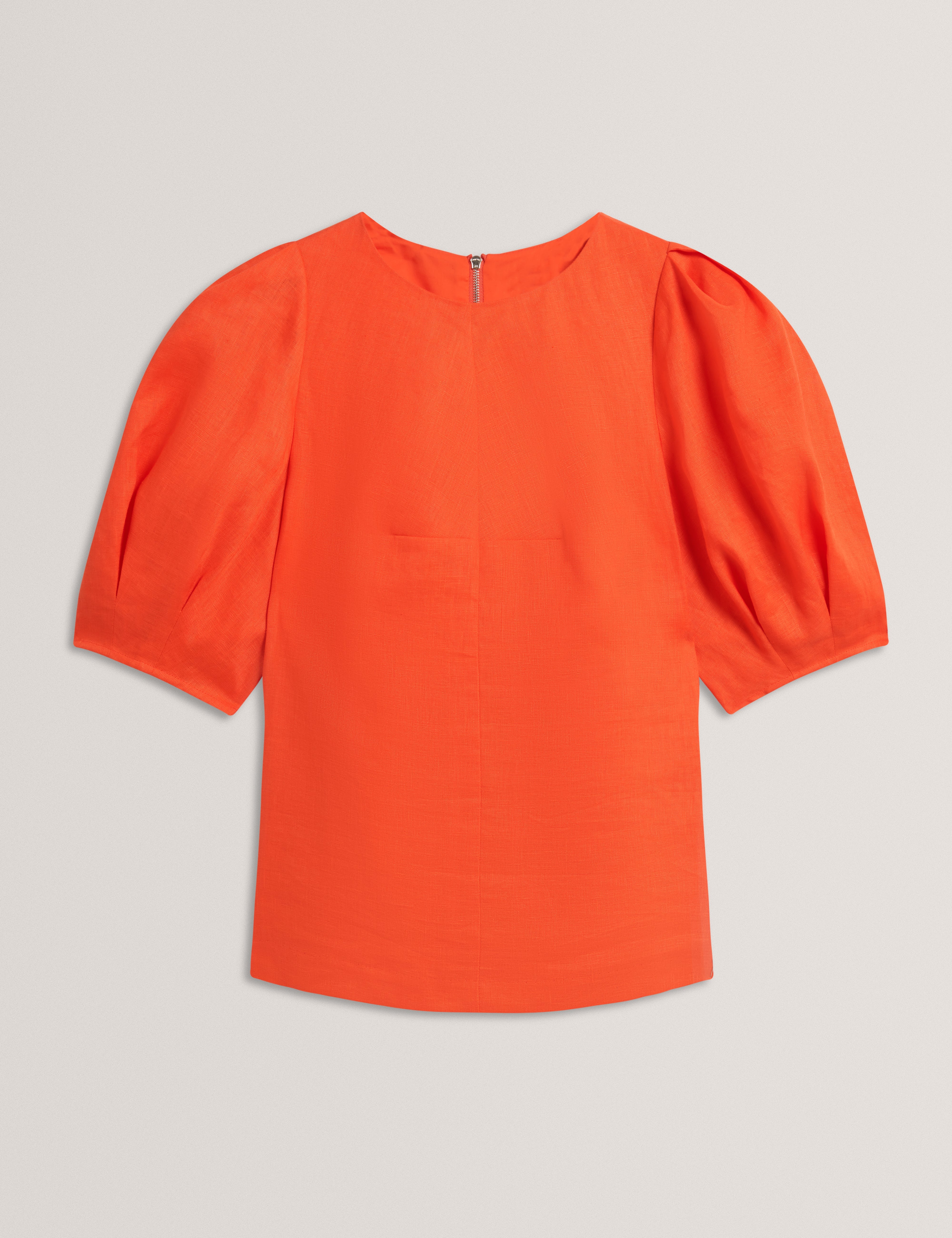 Limarie Linen Puff Sleeve Straight Top Orange