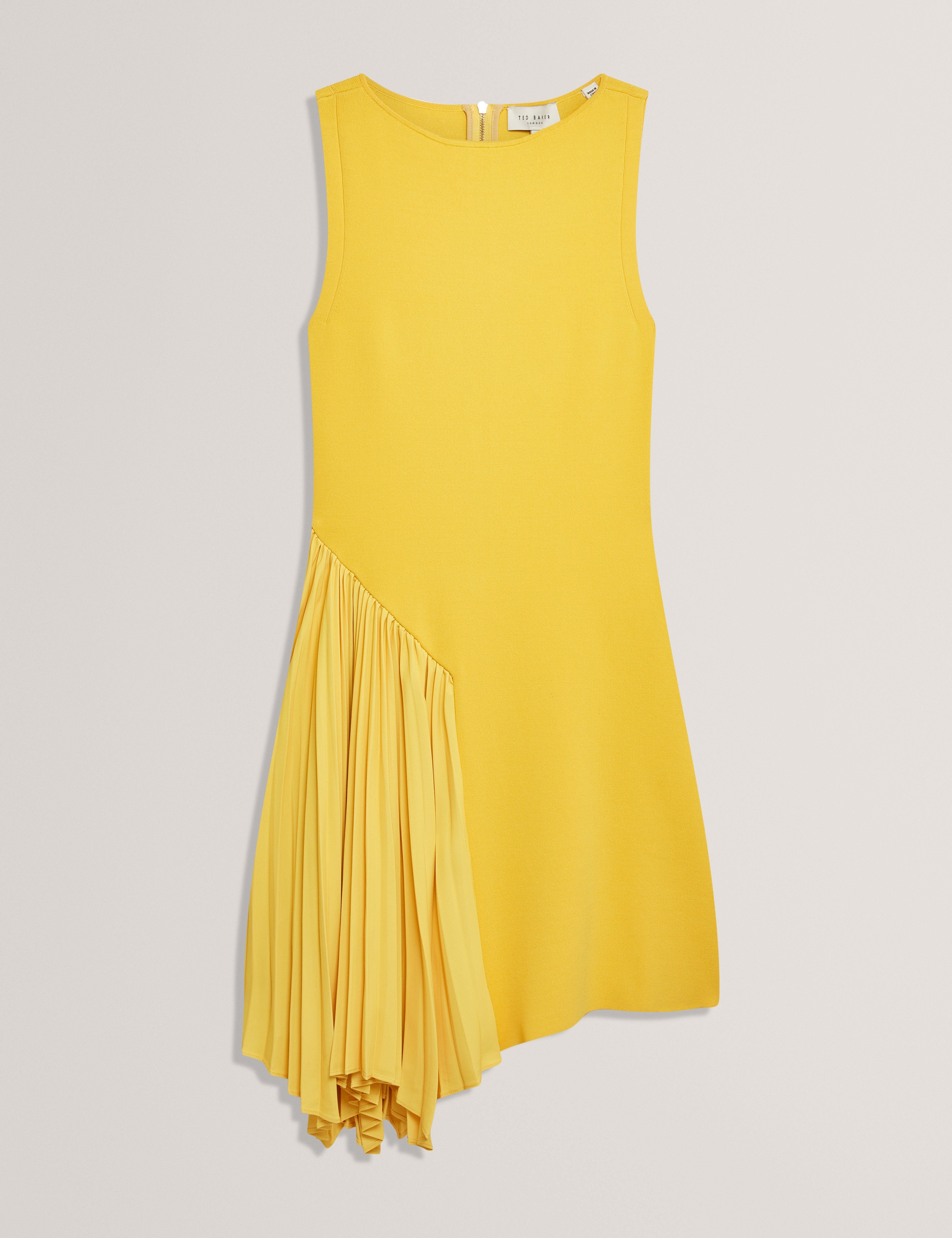 Jacara Sleeveless Knit Mini Dress With Pleat Yellow