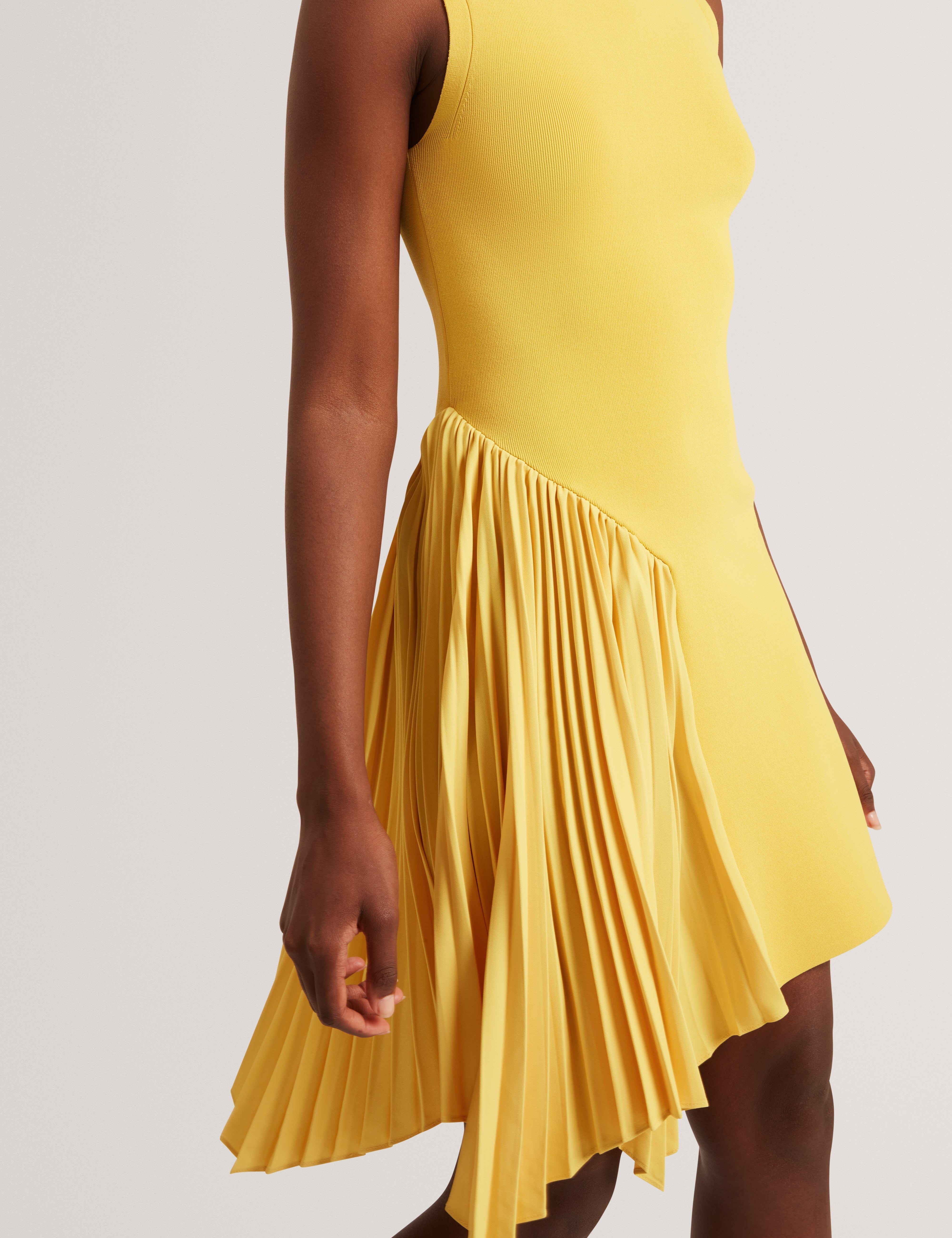 Jacara Sleeveless Knit Mini Dress With Pleat Yellow