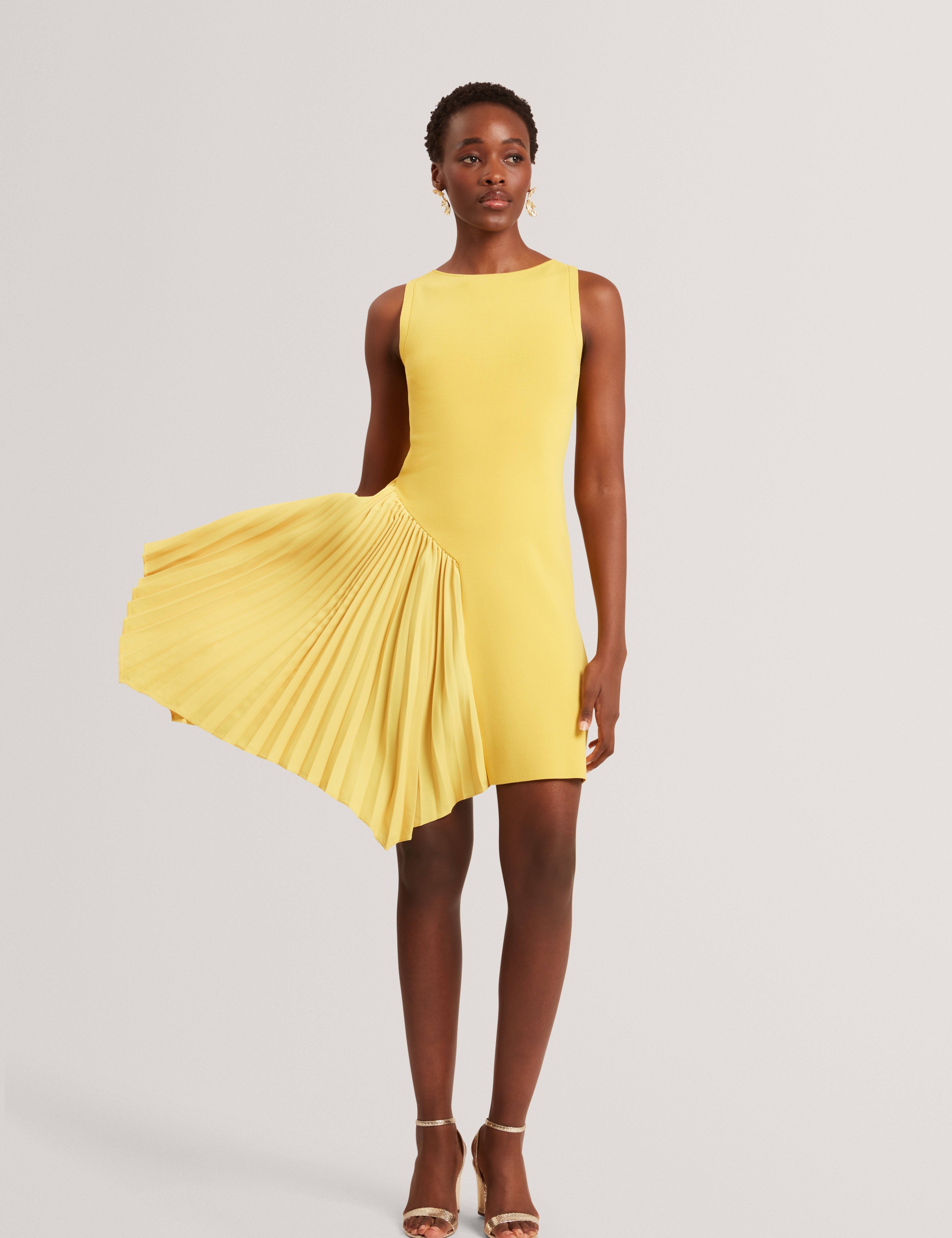 Jacara Sleeveless Knit Mini Dress With Pleat Yellow