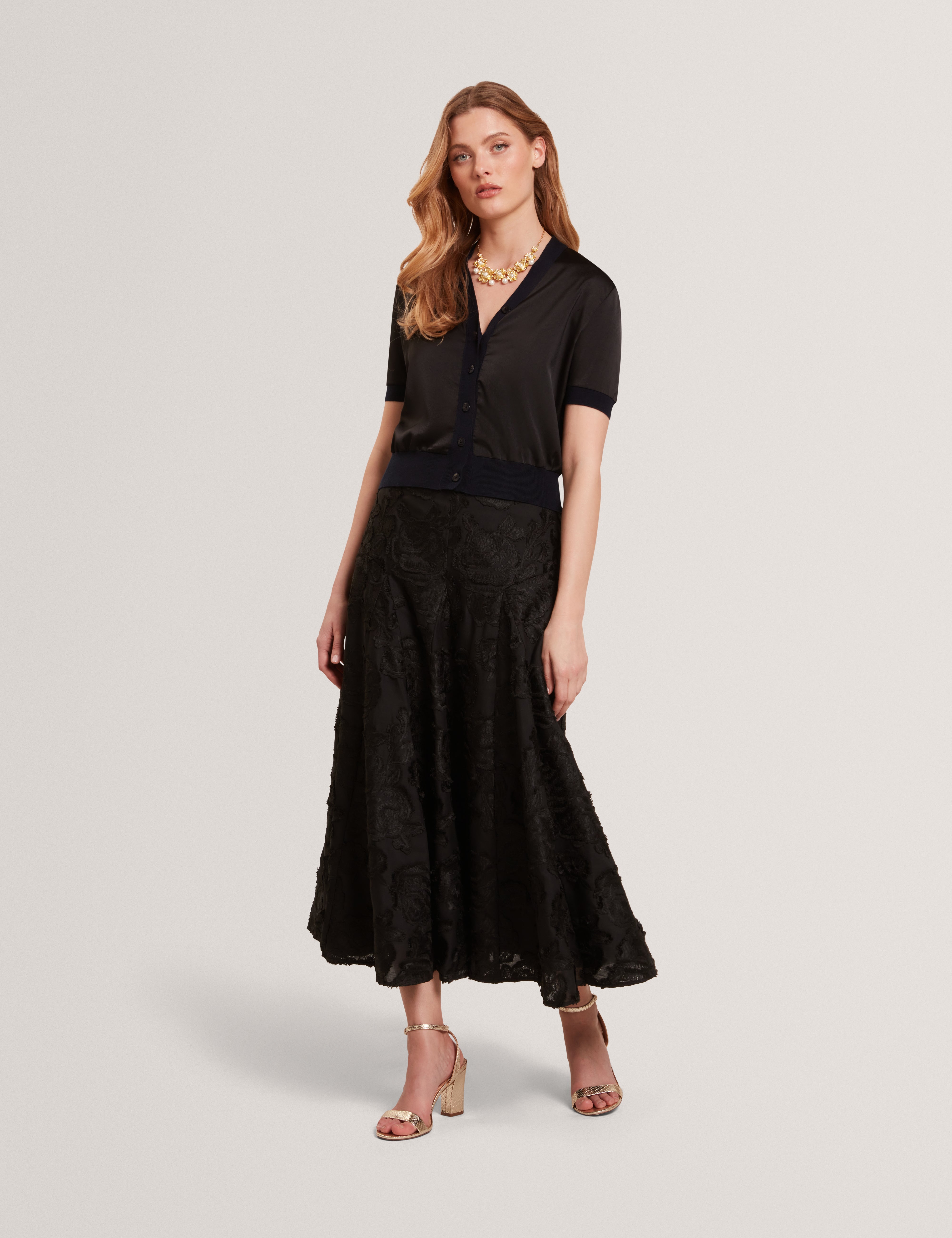 Ofina Woven Front Short Sleeve Cardigan Black