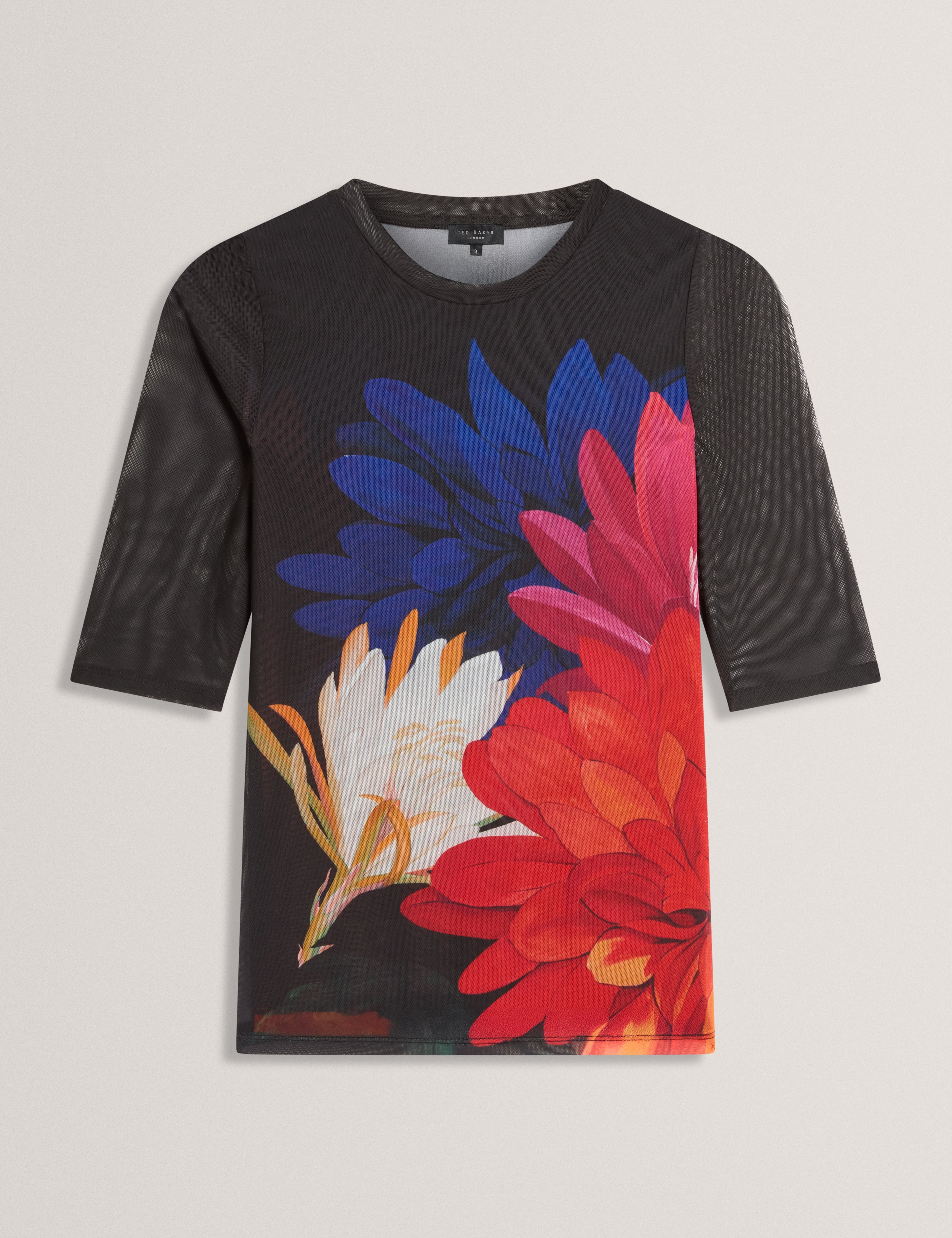 Ilussa Printed Mesh Half Sleeve Top Black