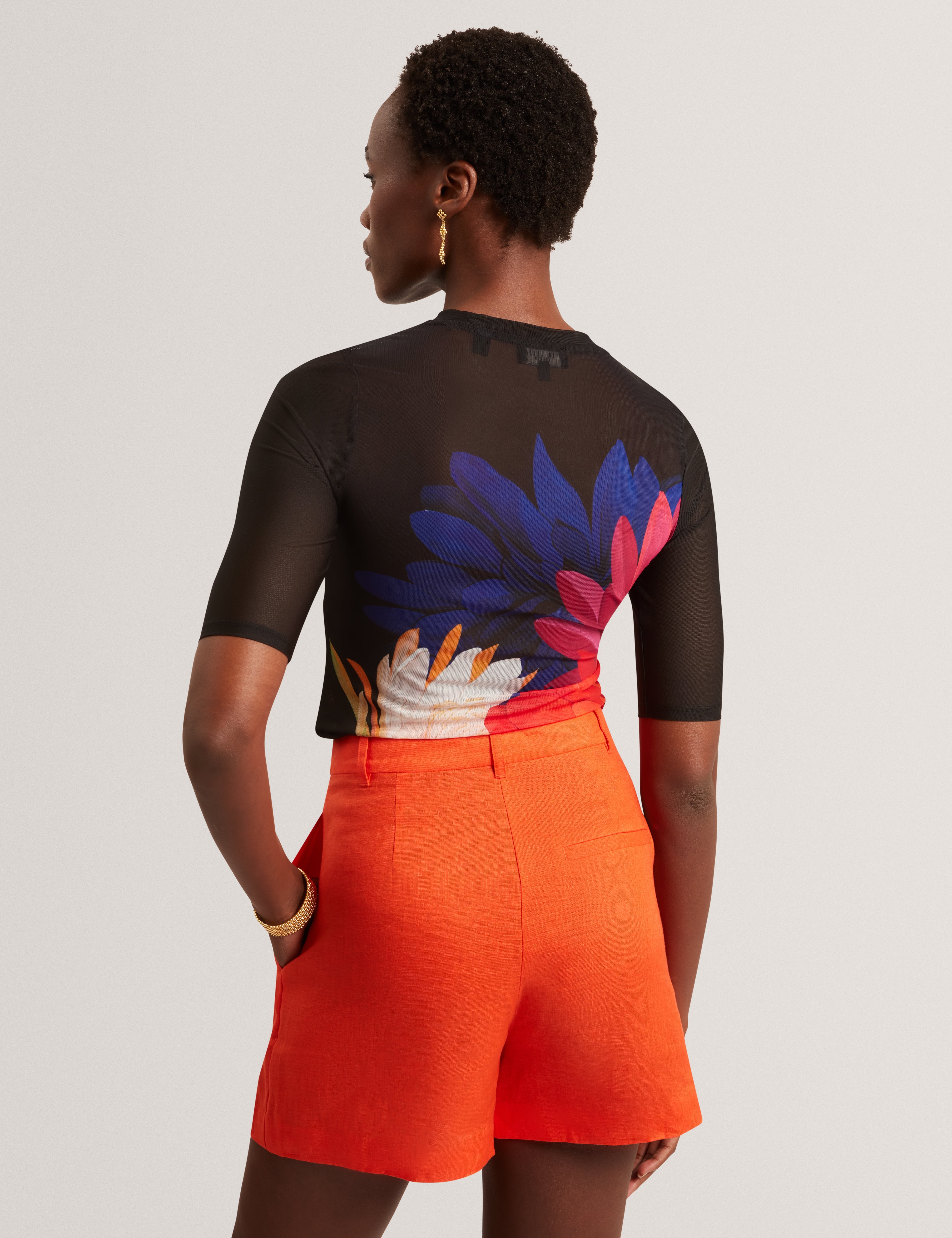 Ilussa Printed Mesh Half Sleeve Top Black