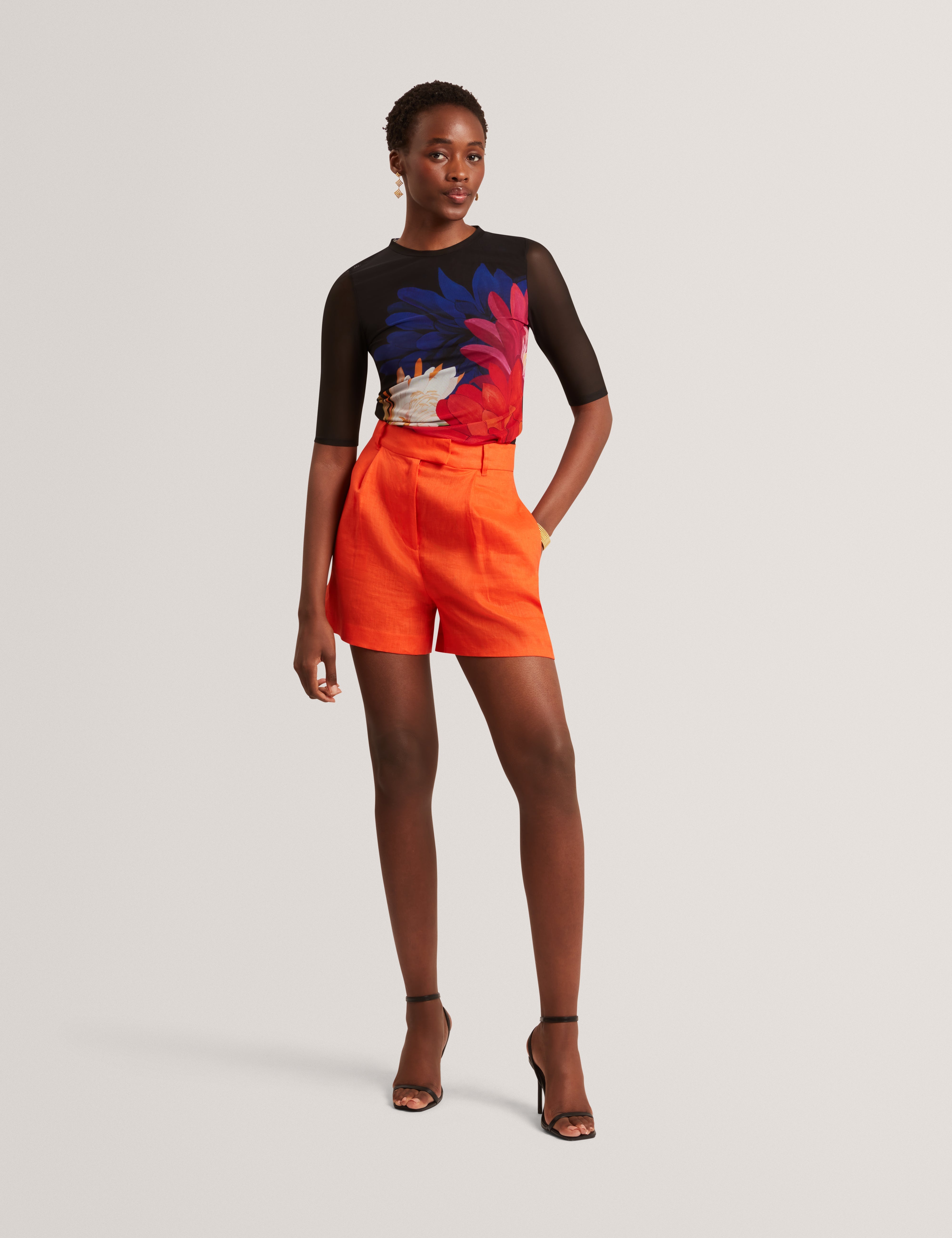 Ilussa Printed Mesh Half Sleeve Top Black