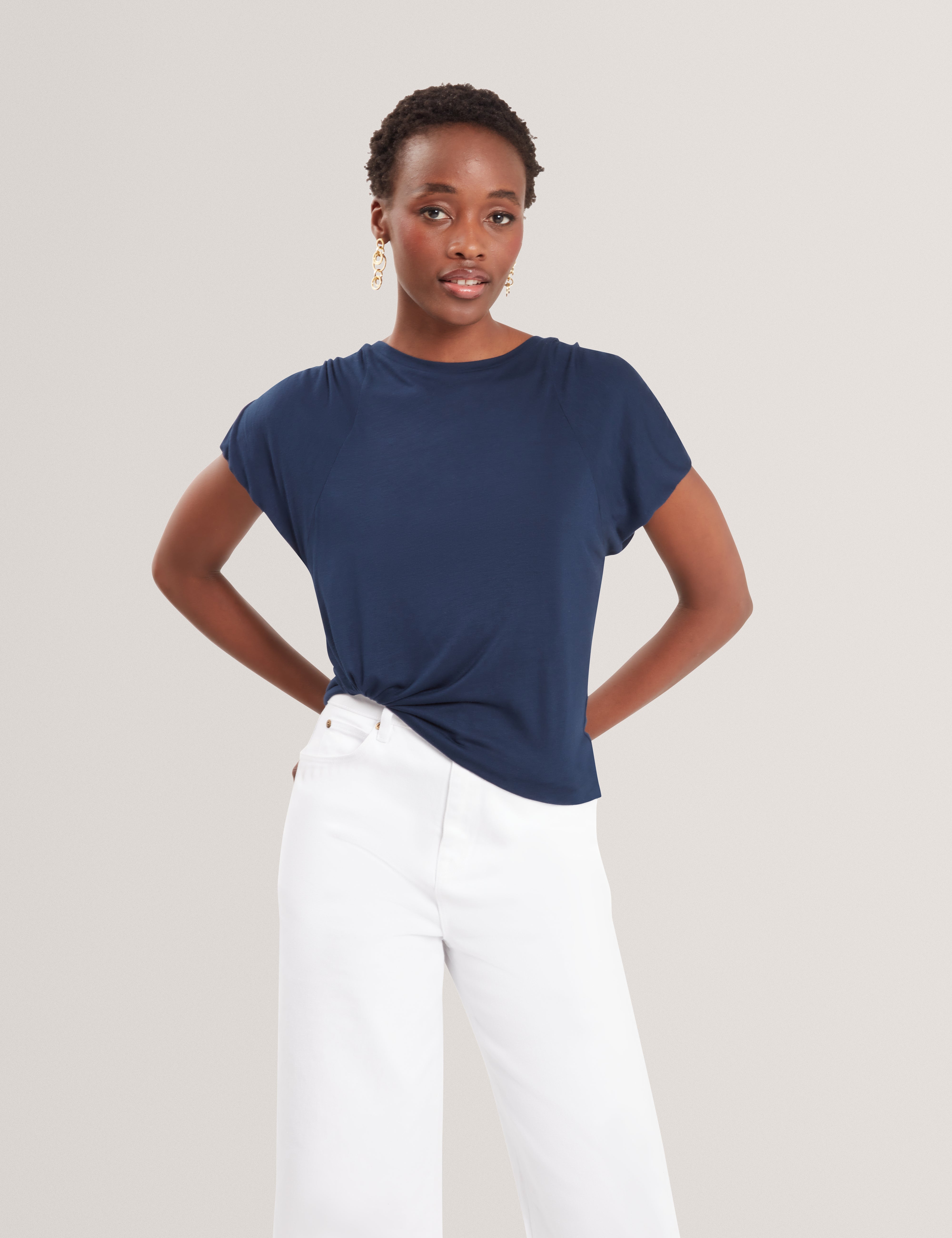 Elmie Gather Shoulder Detail Tee Dk-Blue