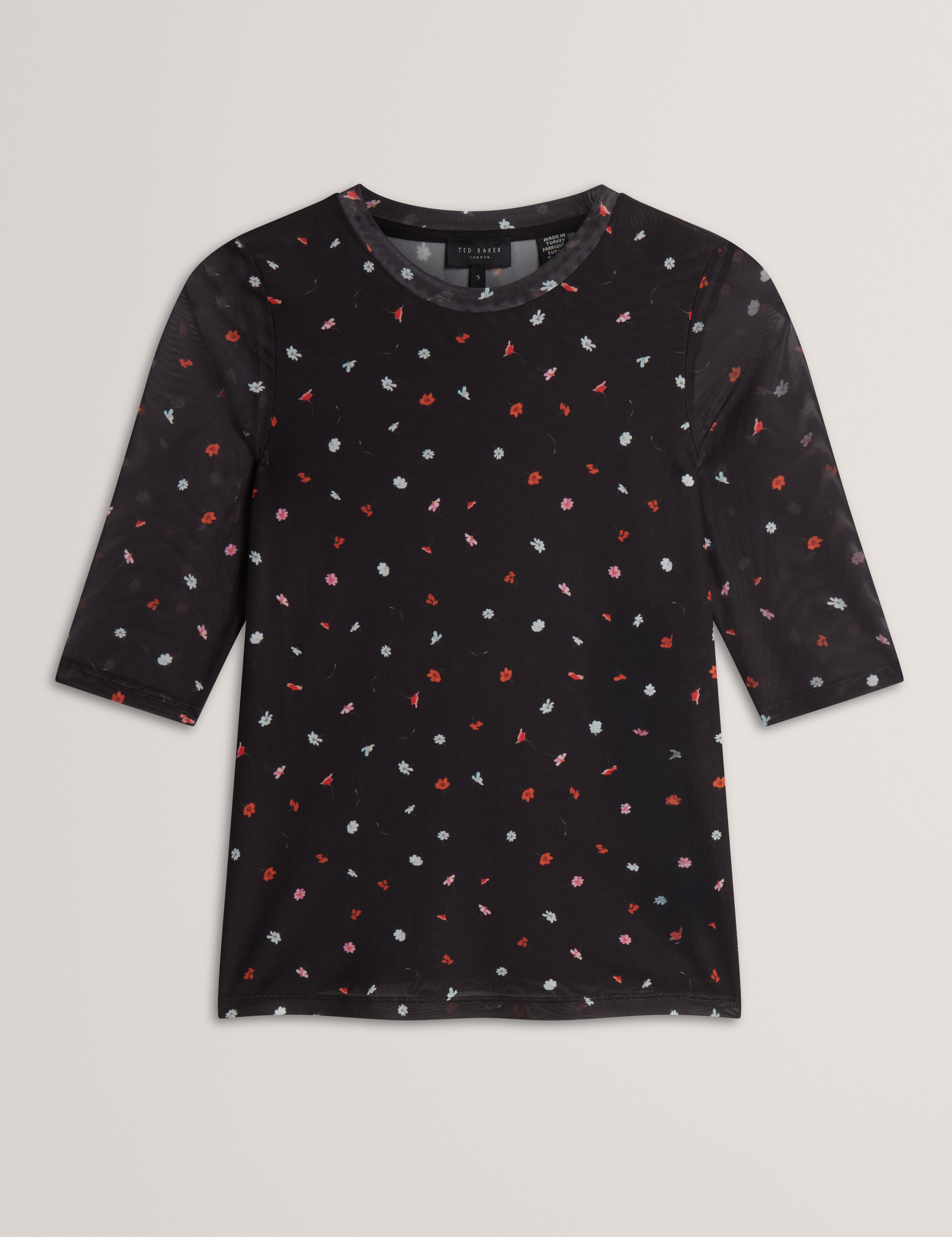 Cailla Printed Mesh Half Sleeve Top Black