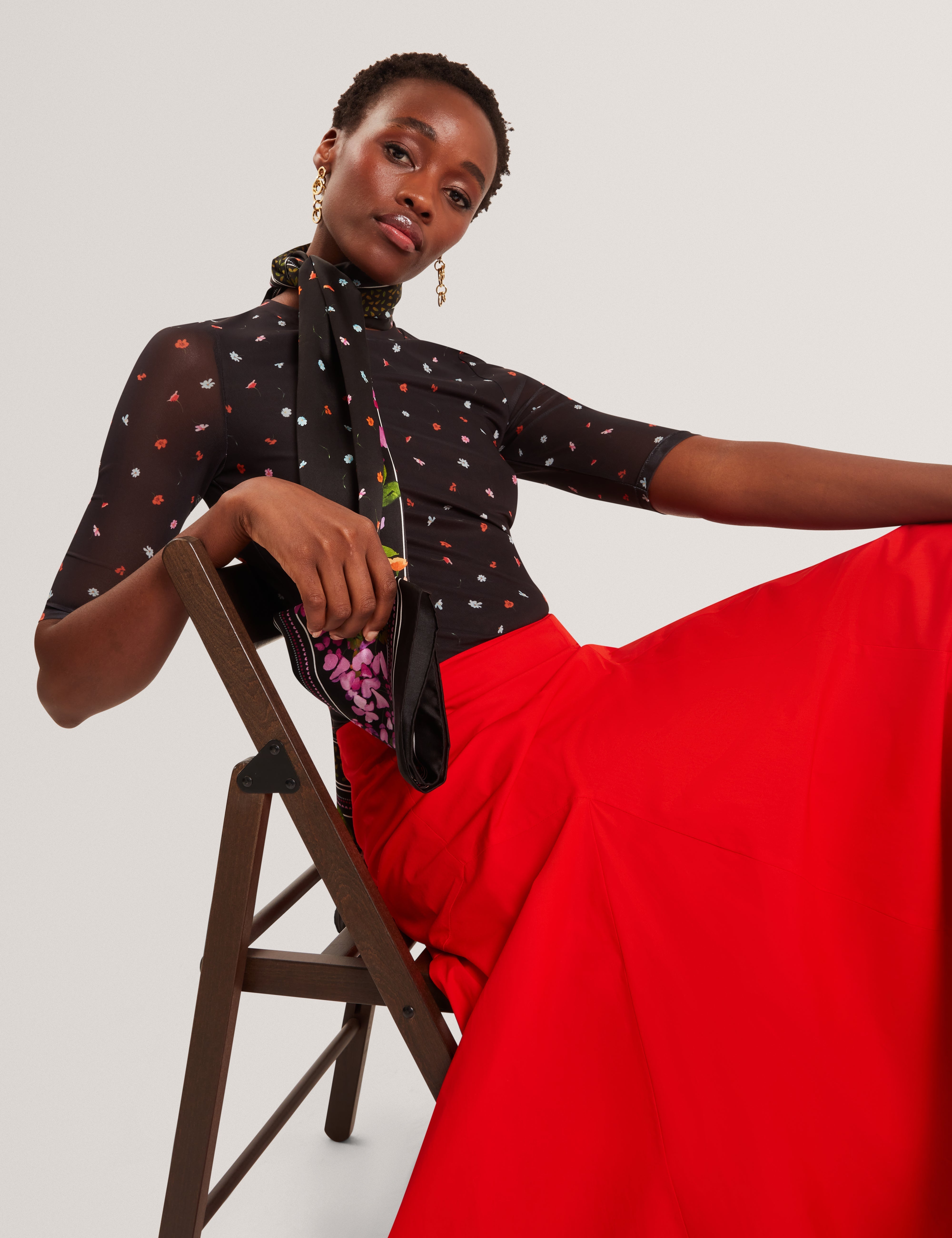 Cailla Printed Mesh Half Sleeve Top Black
