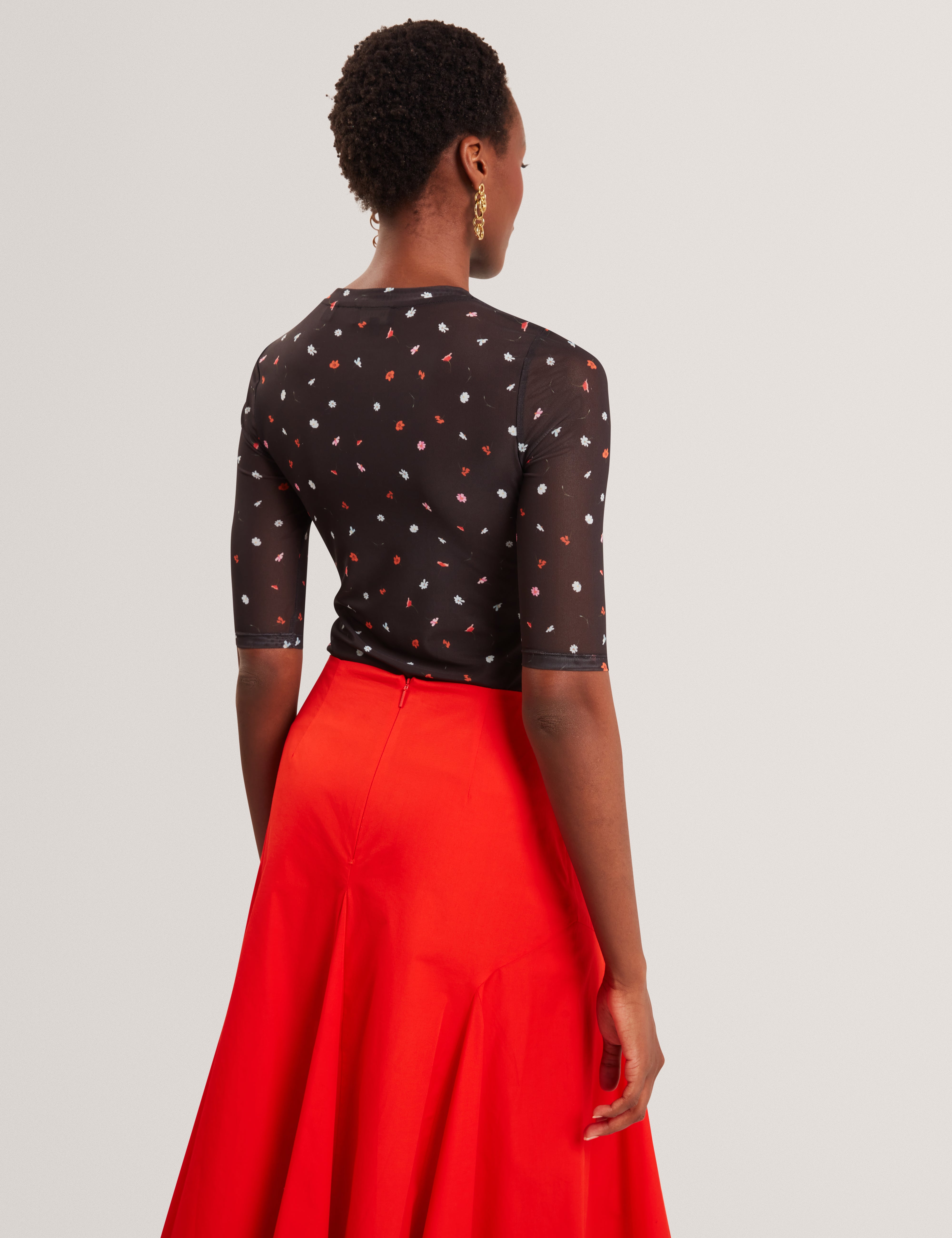Cailla Printed Mesh Half Sleeve Top Black