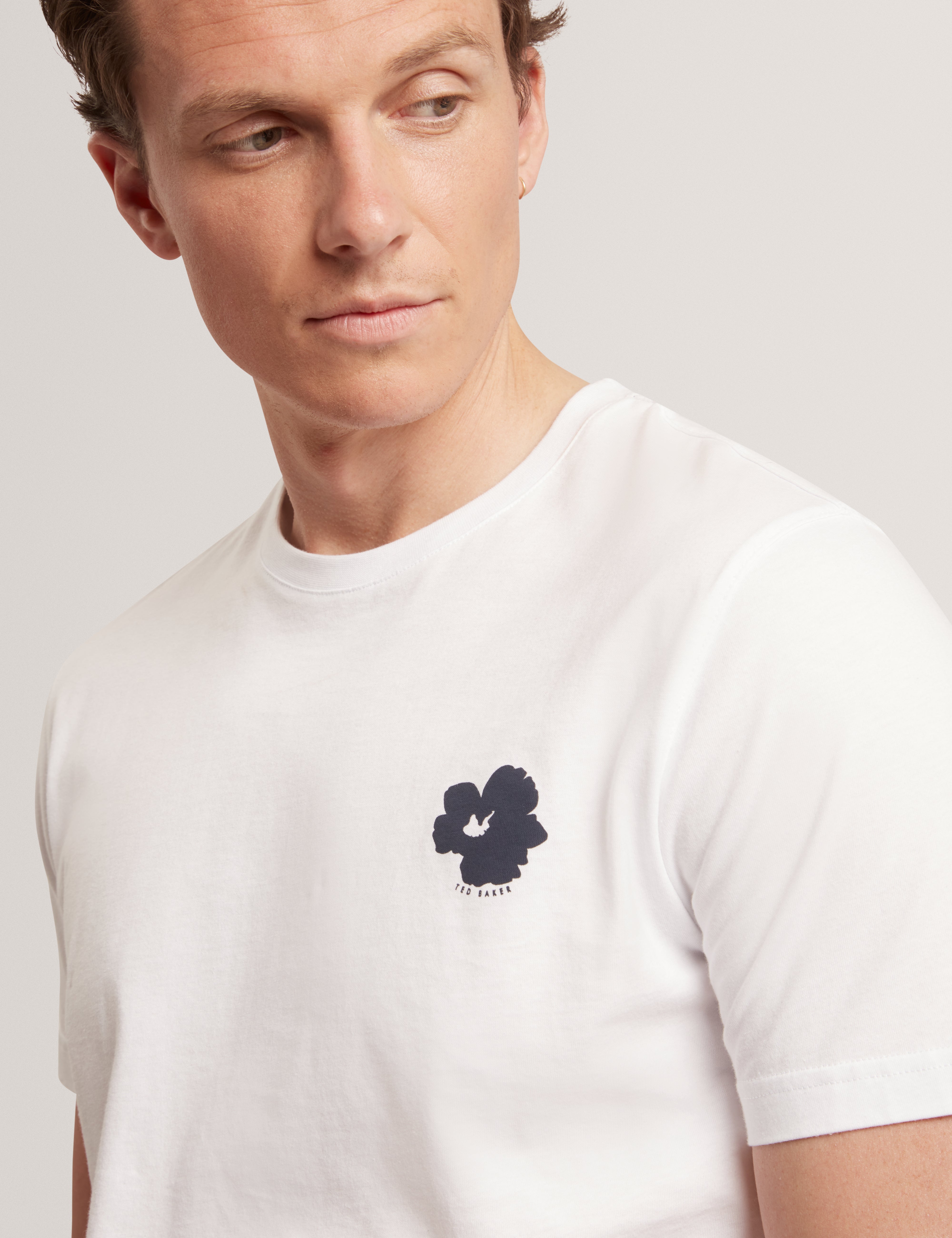 Manric Short Sleeve Floral Placement T-Shirt White