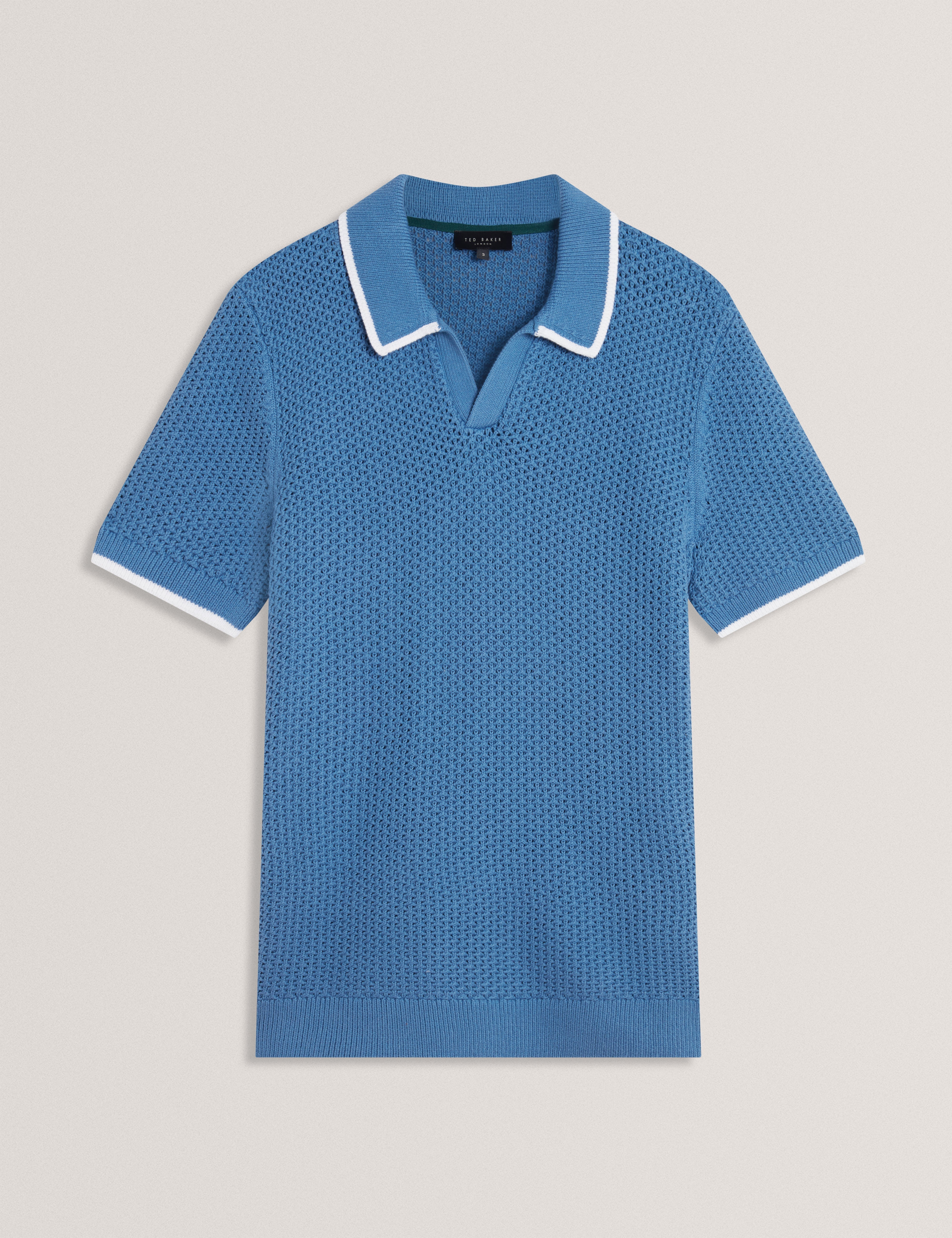 قميص بولو ساشير بأكمام قصيرة ورقبة مفتوحة وخياطة وافل - أزرق فاتح