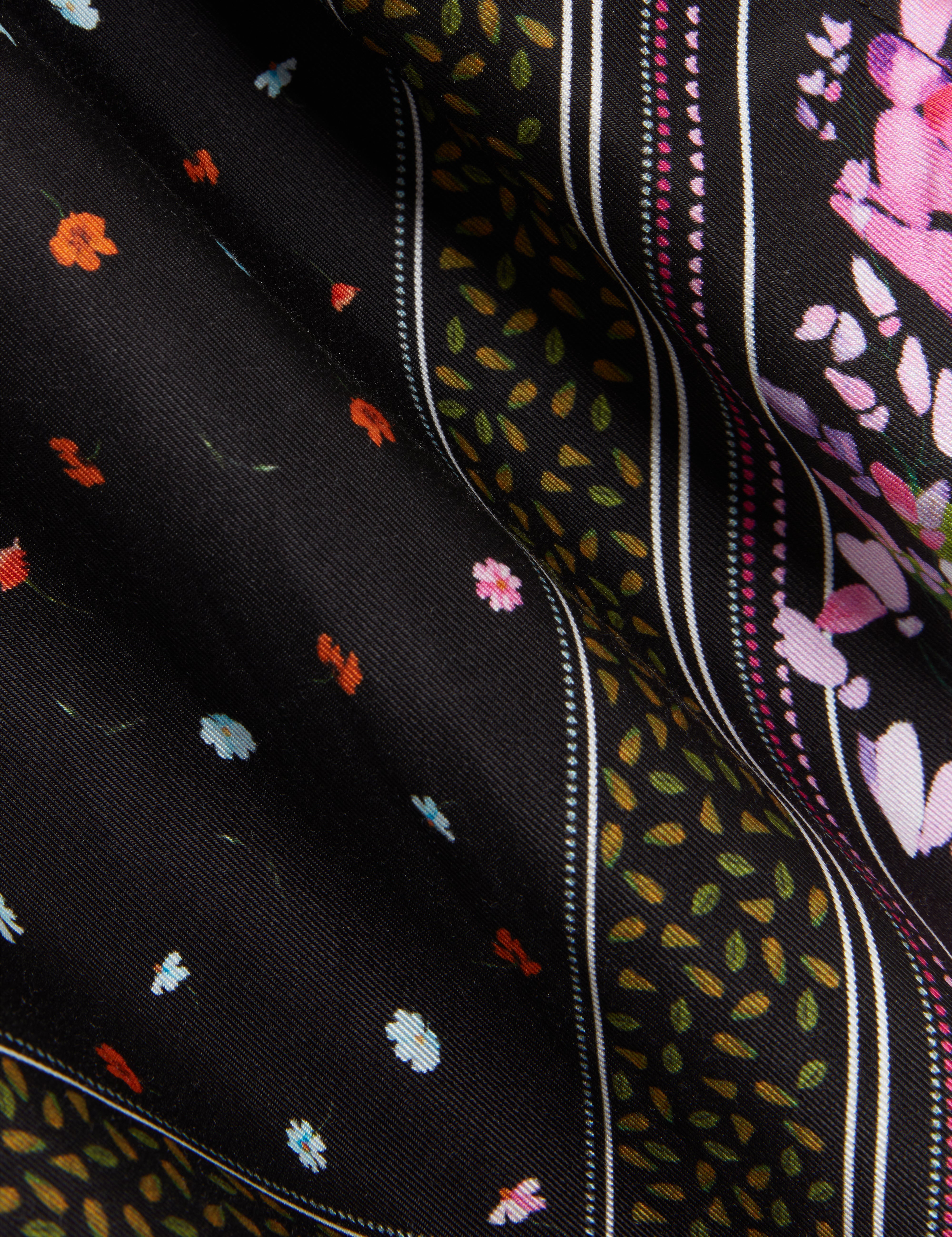 Wistea Floral Bloom Long Silk Scarf Black