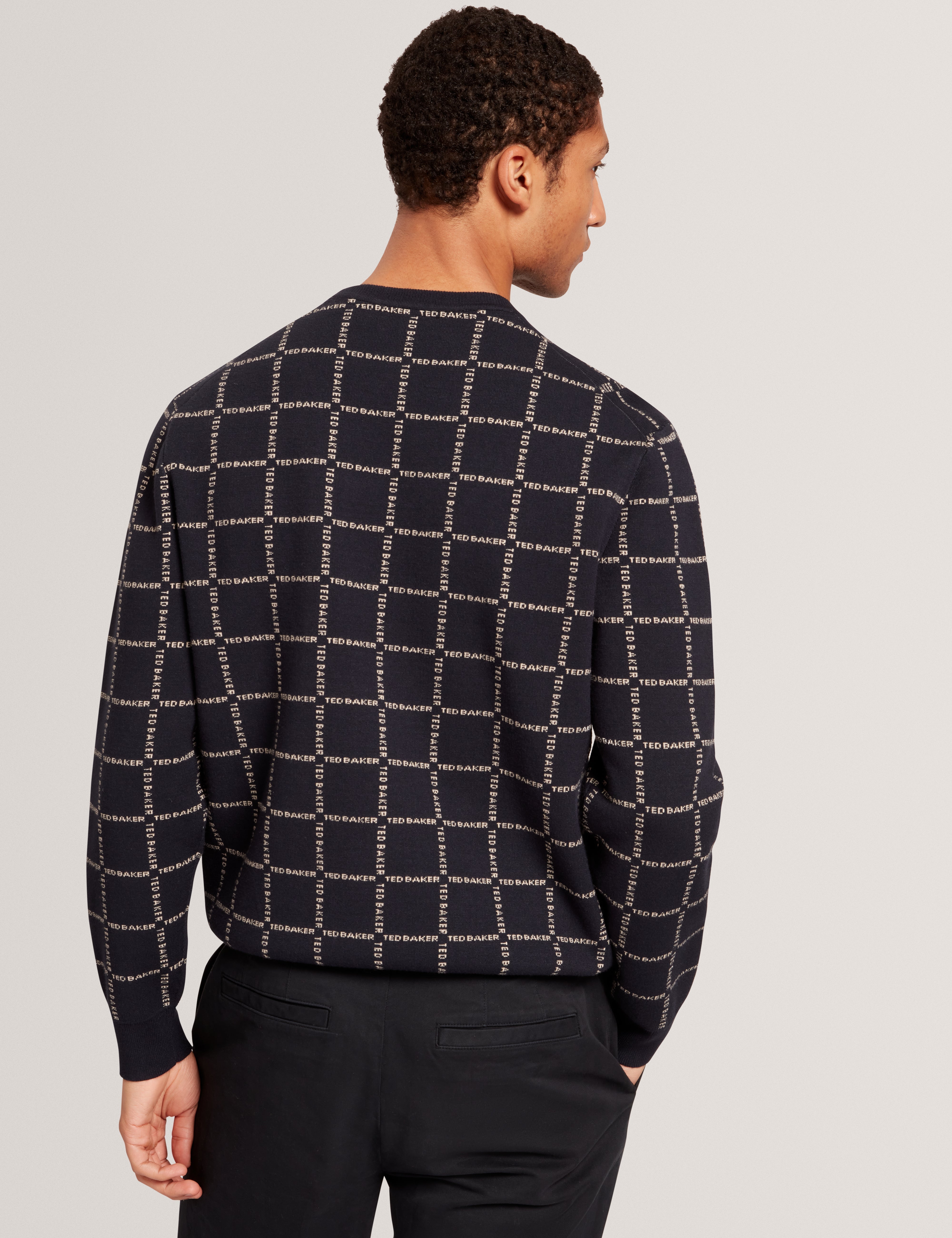 Hysand Short Sleeve Branded Check Crew Neck Navy