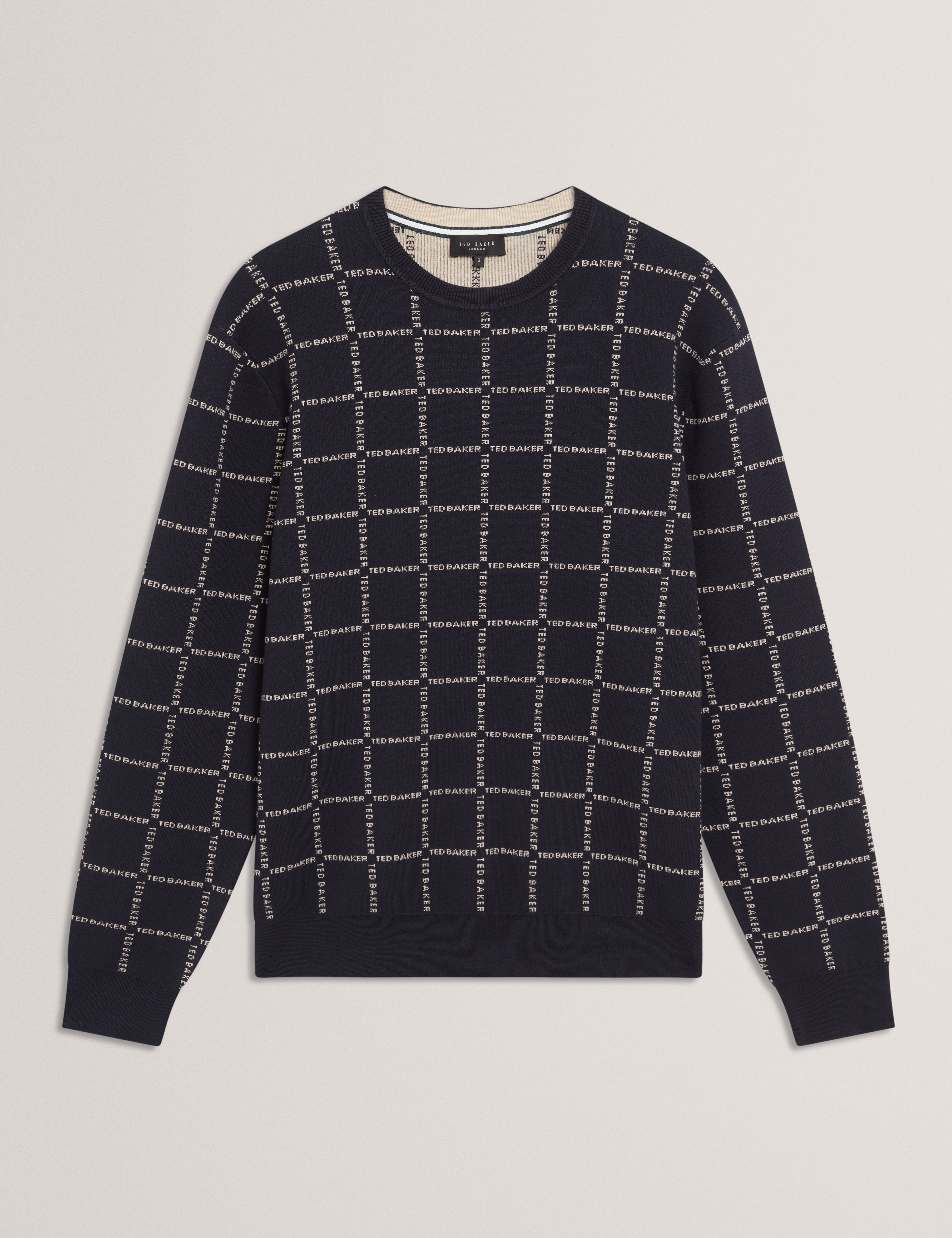 Hysand Short Sleeve Branded Check Crew Neck Navy