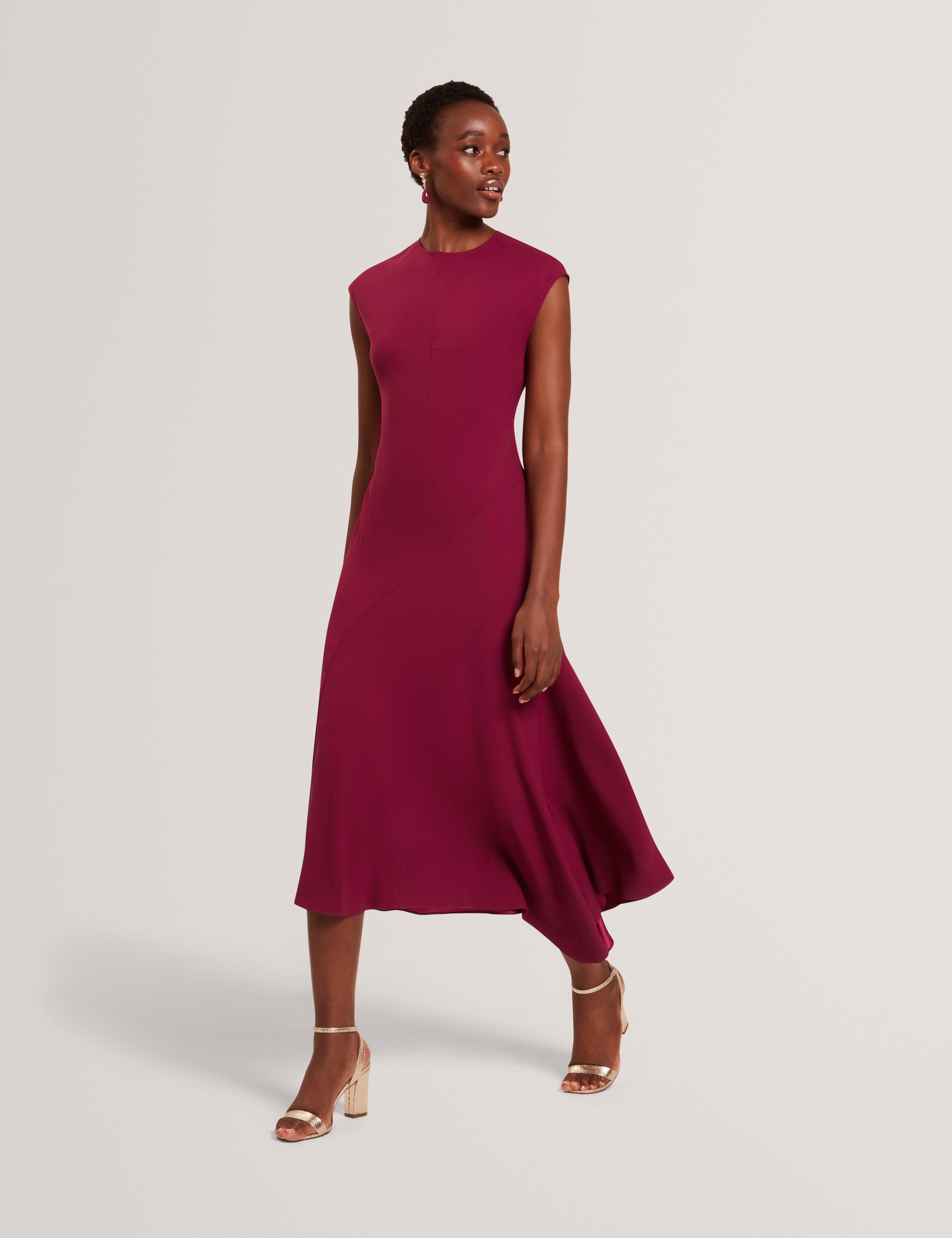 فستان إسبارتا ميدي غير متماثل بدون أكمام - أرجواني