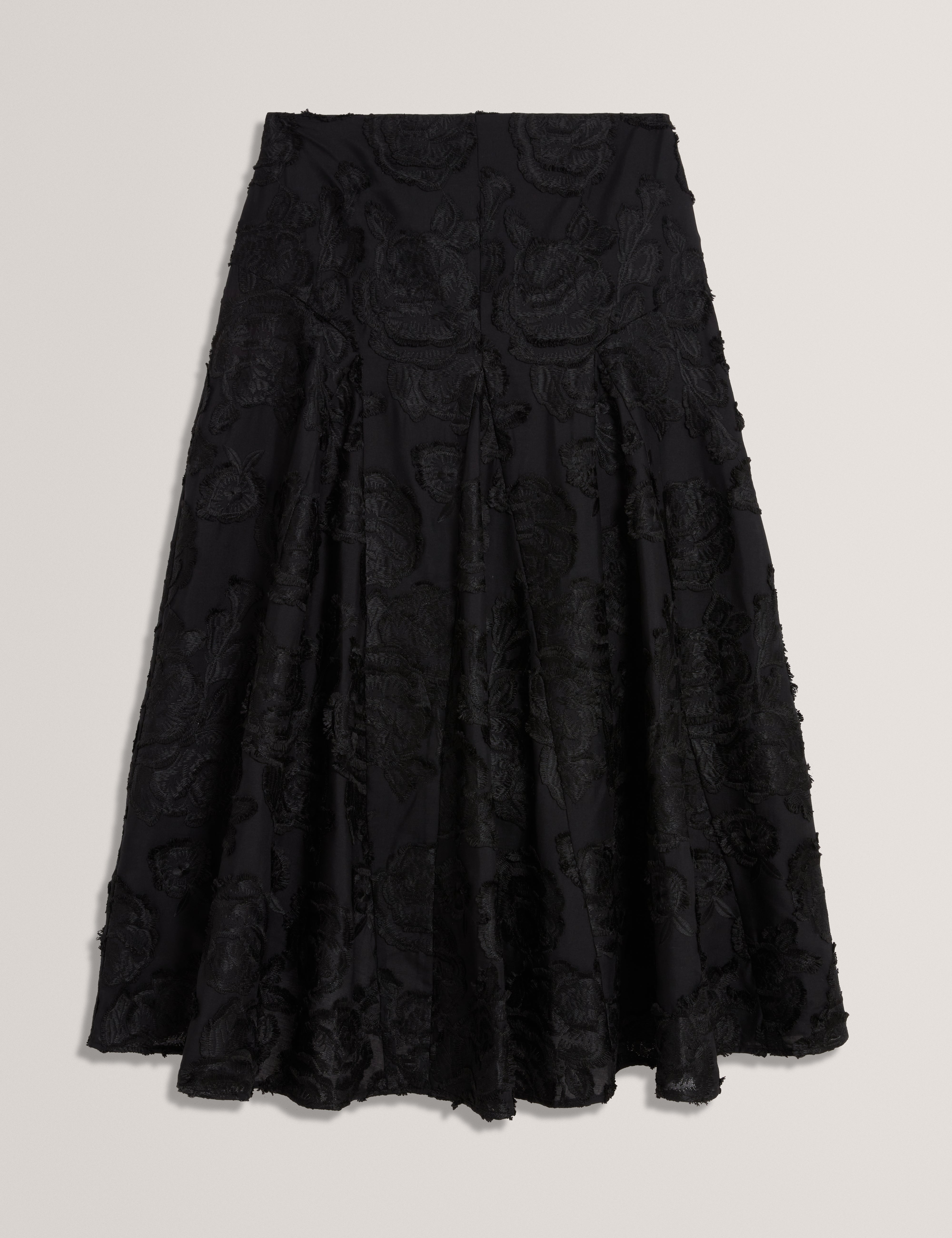 Eccrina Textured Rose Detail Midi Skirt Black