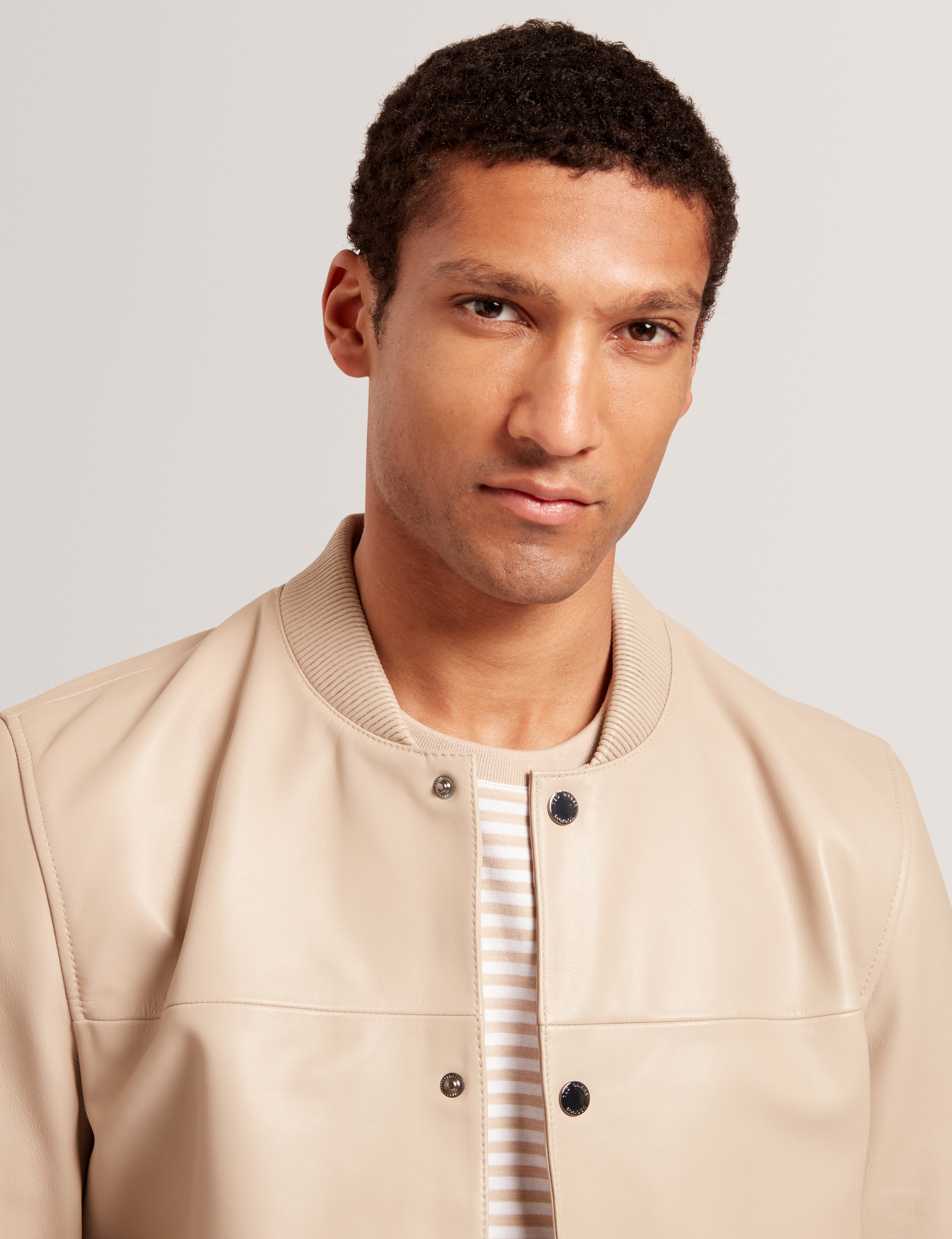 Leeams Leather Varsity Jacket Taupe