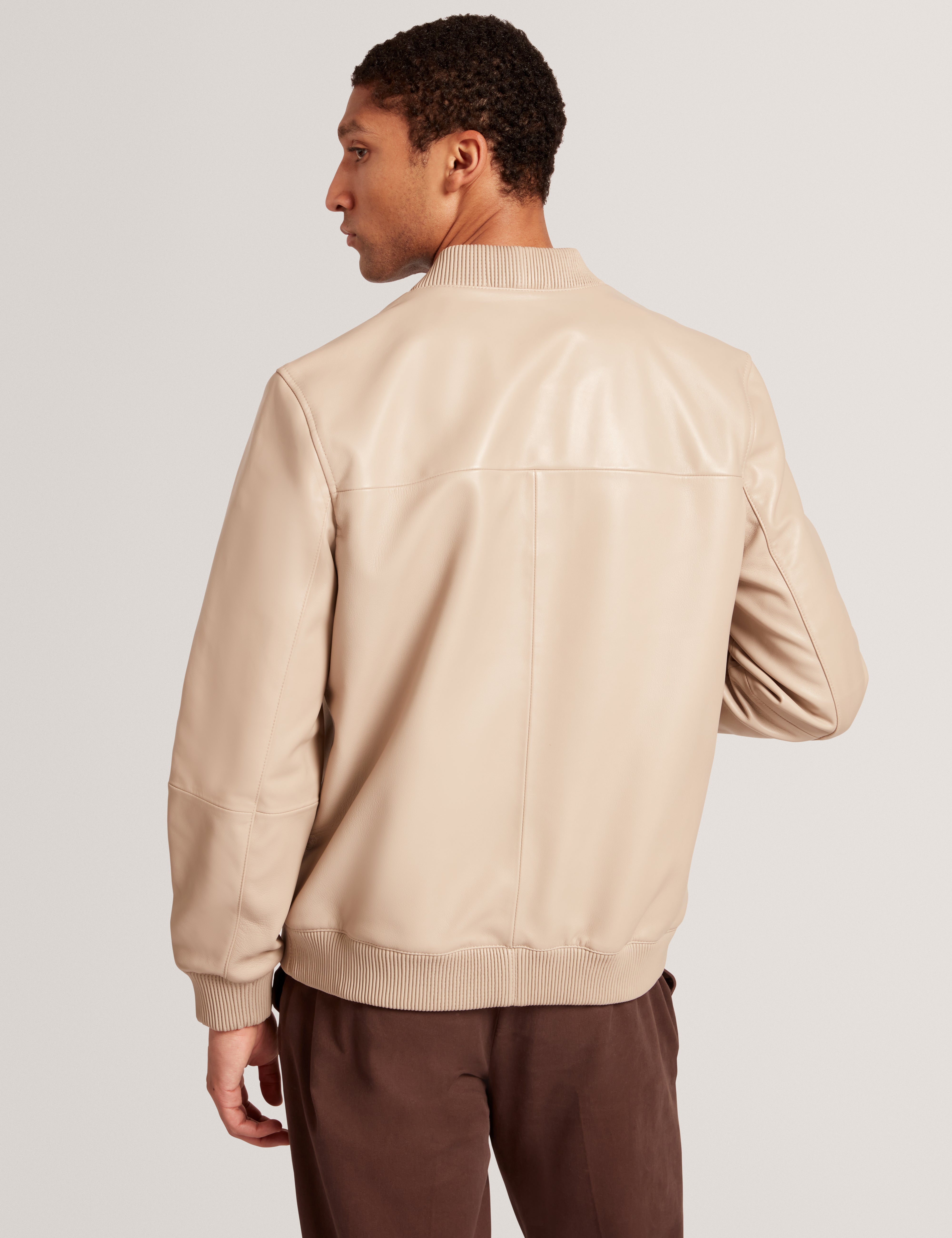 Leeams Leather Varsity Jacket Taupe