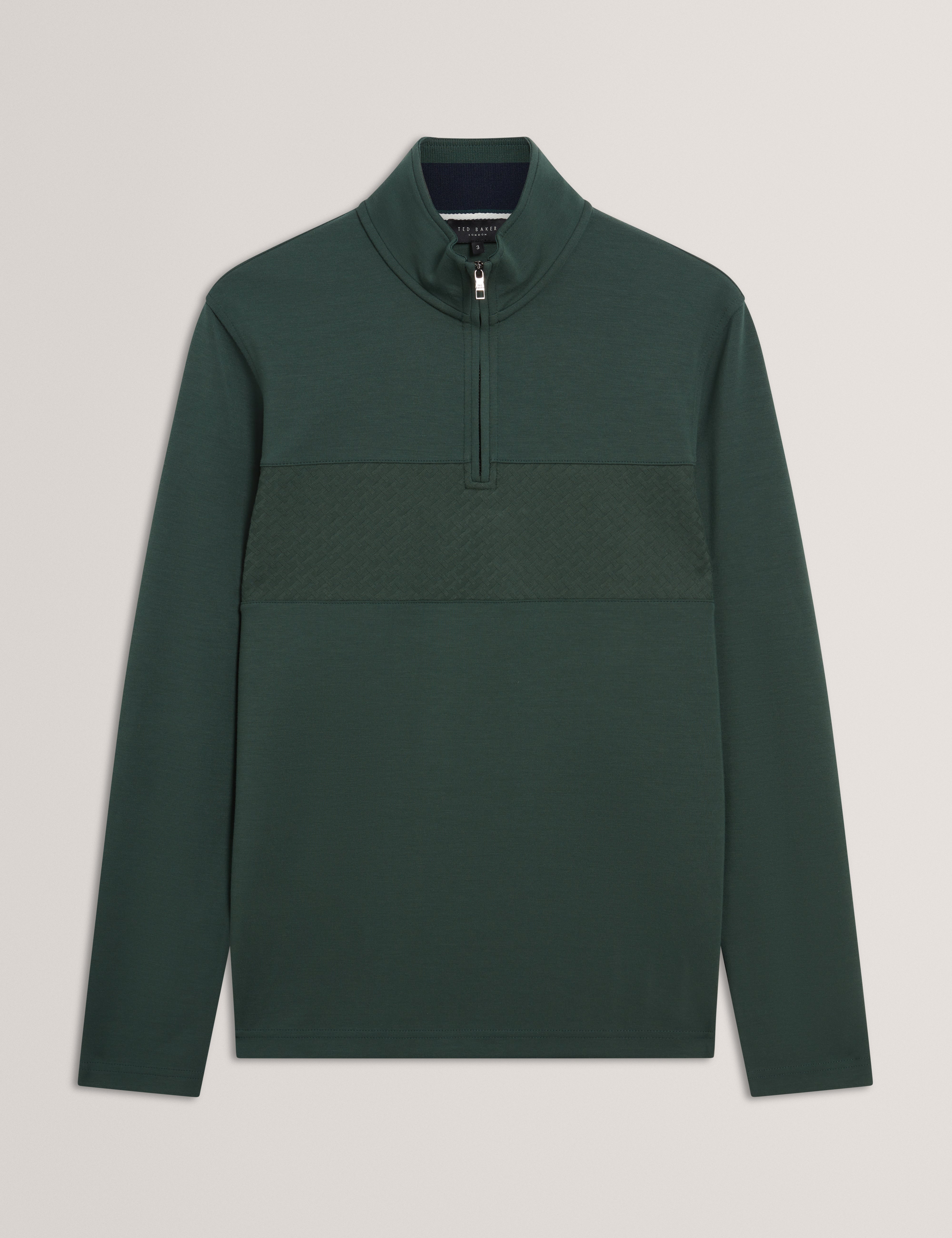 سيمونيا بأكمام طويلة ولوحة متباينة وسحاب نصفي - أخضر داكن