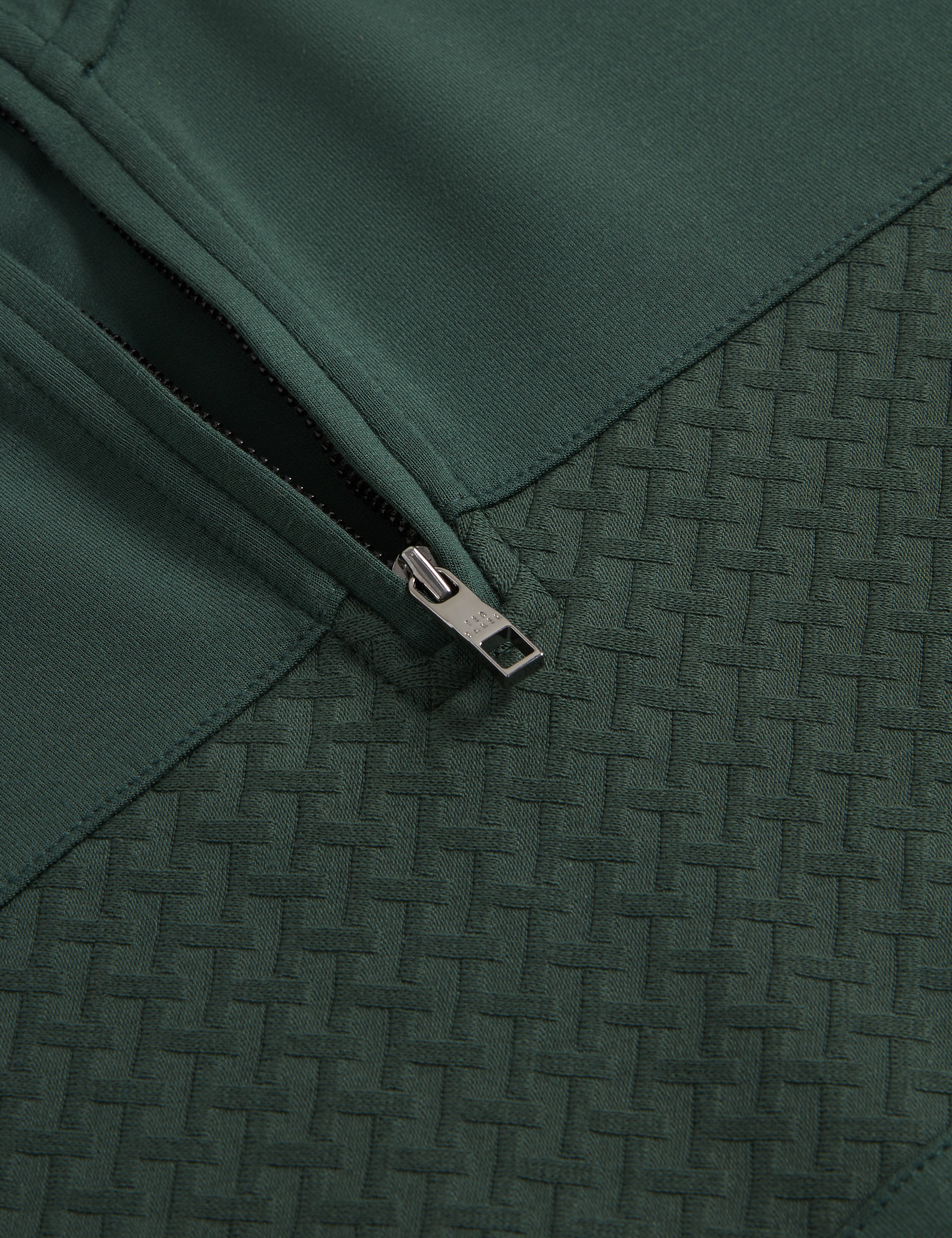 سيمونيا بأكمام طويلة ولوحة متباينة وسحاب نصفي - أخضر داكن