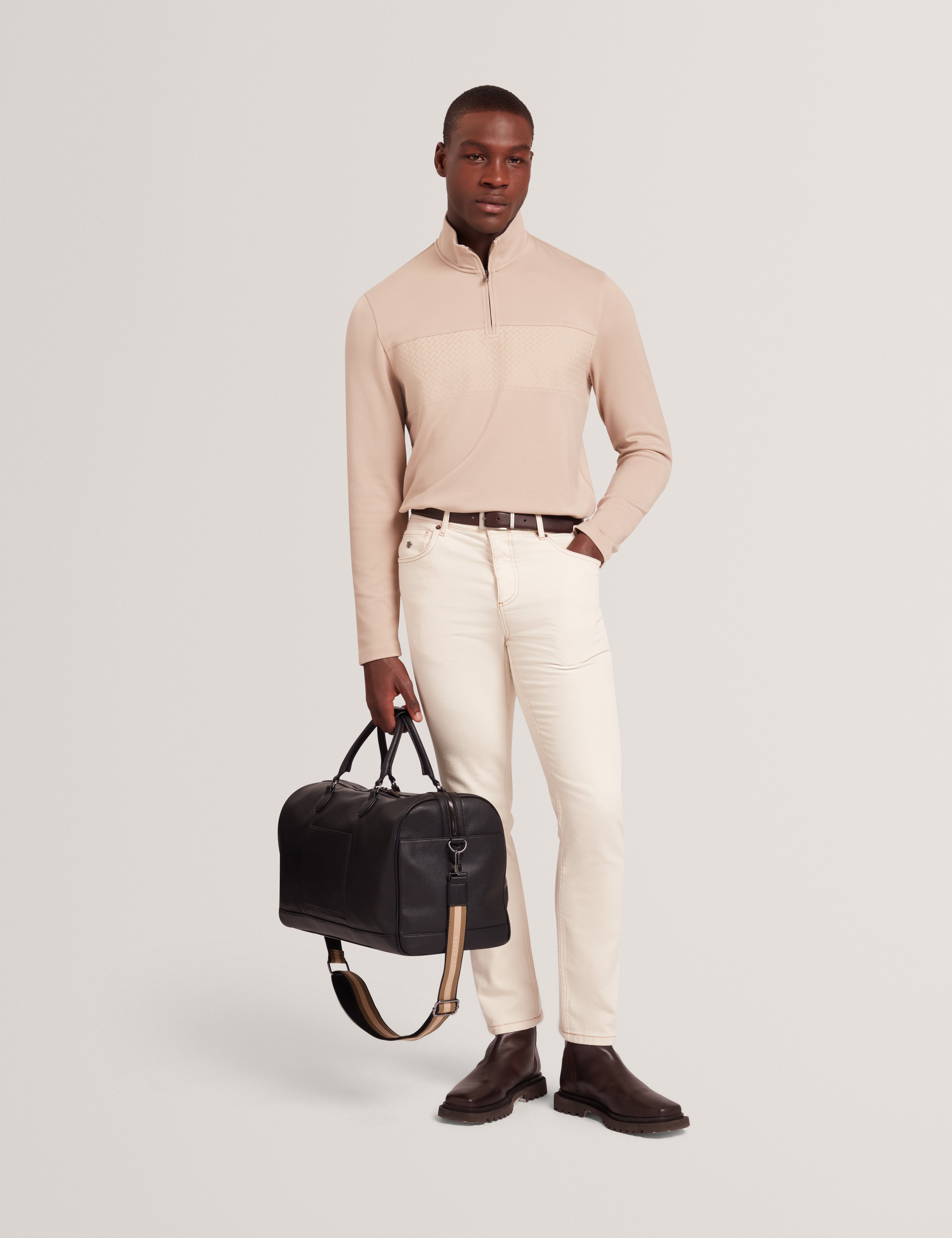 Simonea Long Sleeve Regular Contrast Panel Half-Zip Taupe