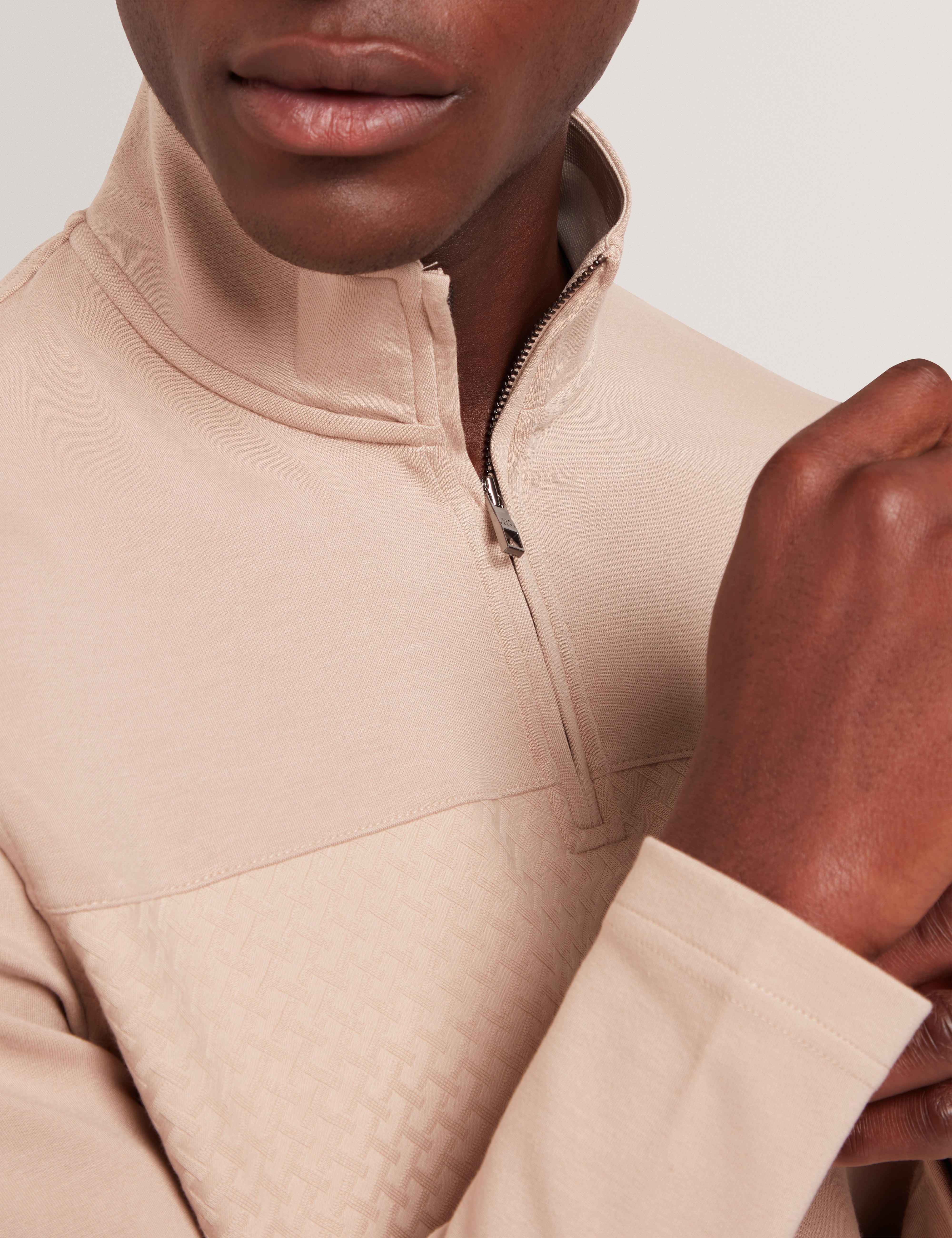 Simonea Long Sleeve Regular Contrast Panel Half-Zip Taupe