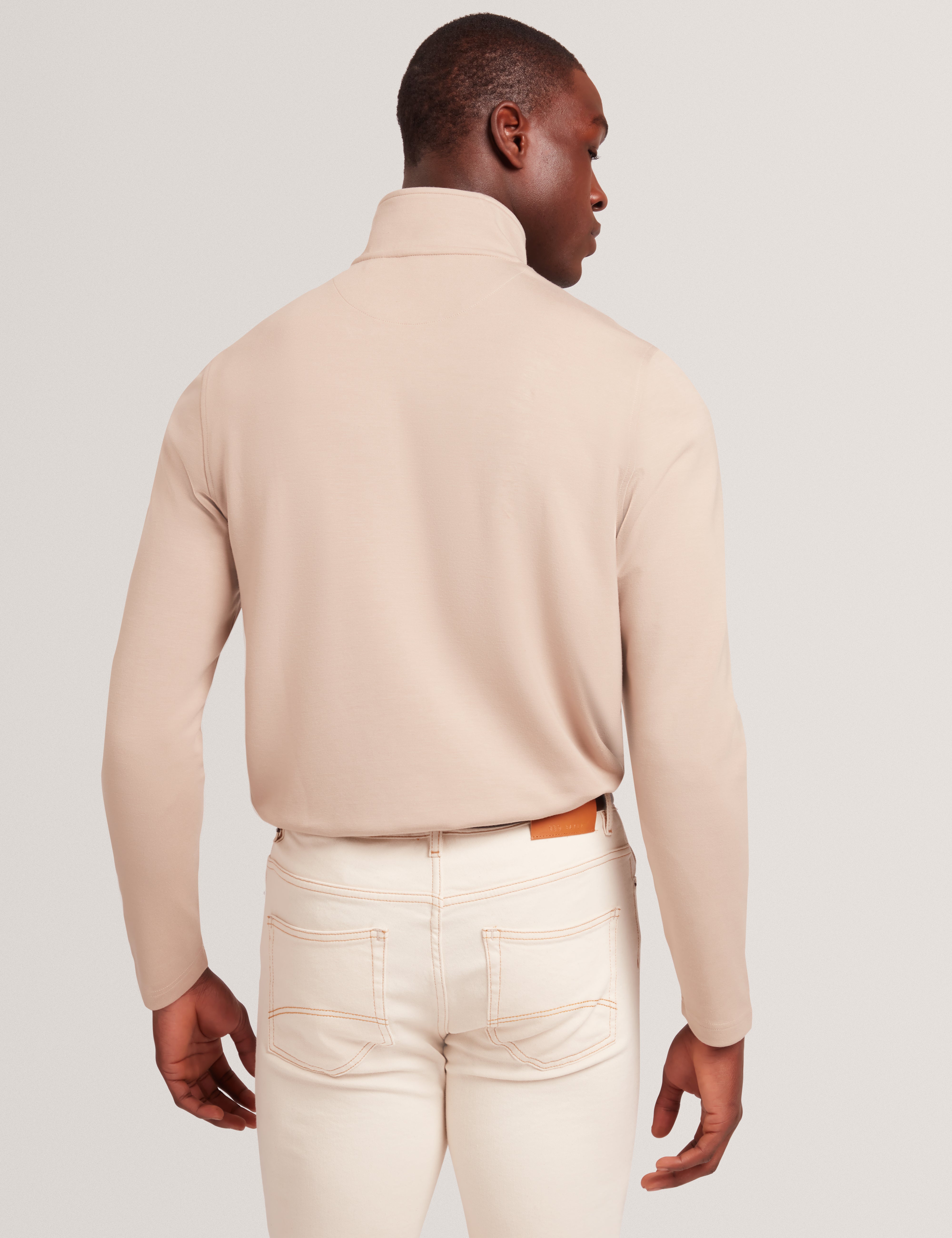 Simonea Long Sleeve Regular Contrast Panel Half-Zip Taupe