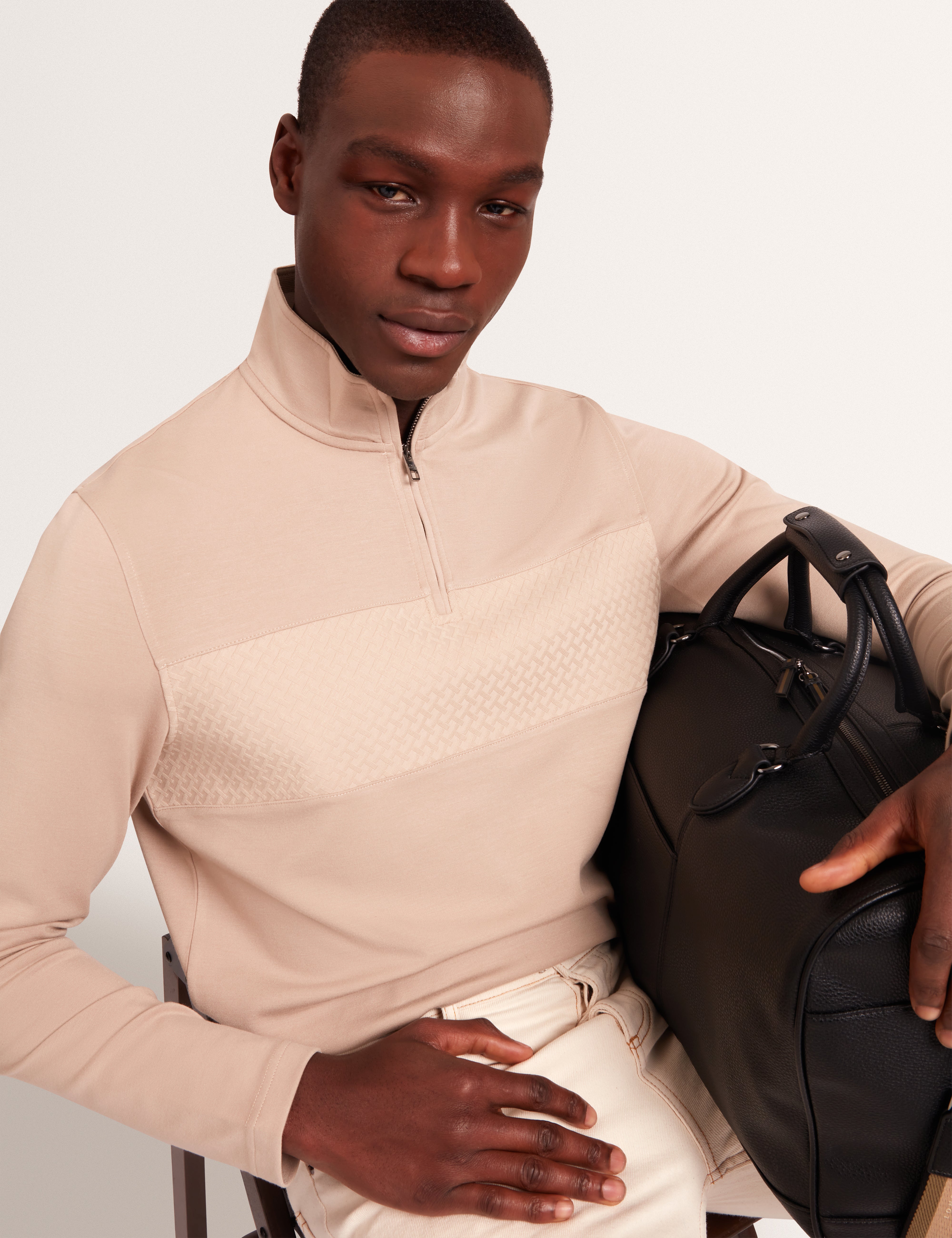 Simonea Long Sleeve Regular Contrast Panel Half-Zip Taupe