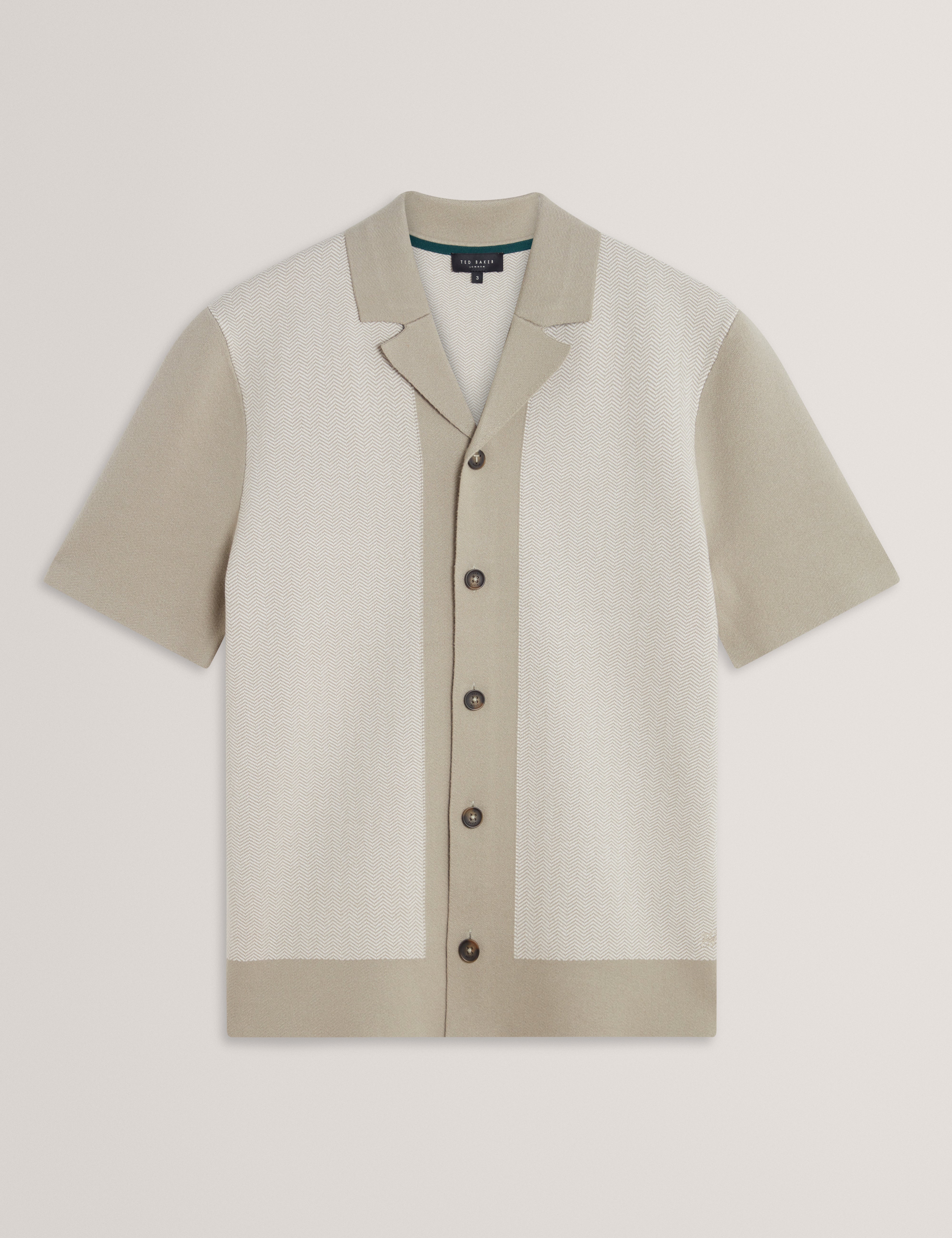 Padrig Short Sleeve Knitted Herringbone Shirt Khaki