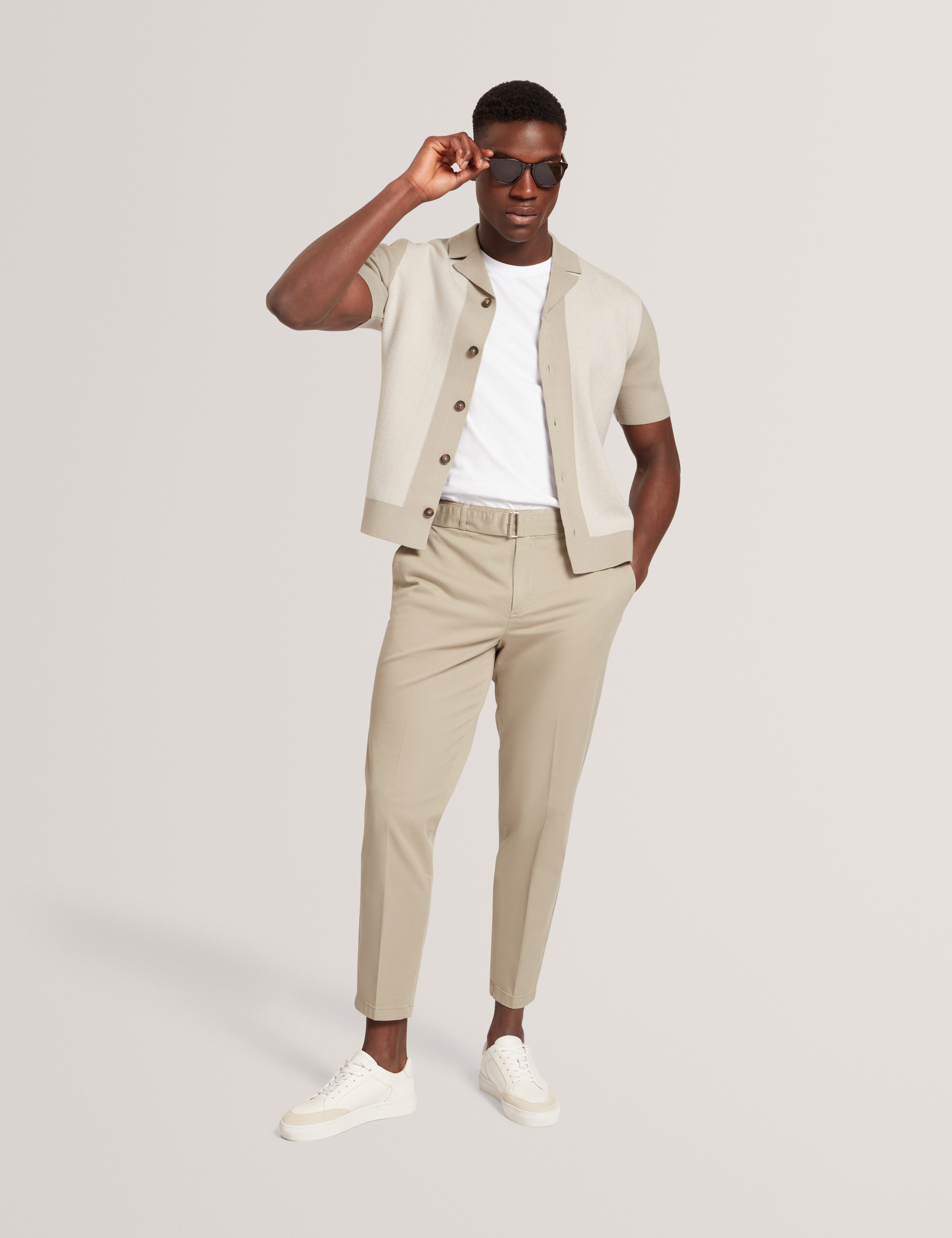 Padrig Short Sleeve Knitted Herringbone Shirt Khaki