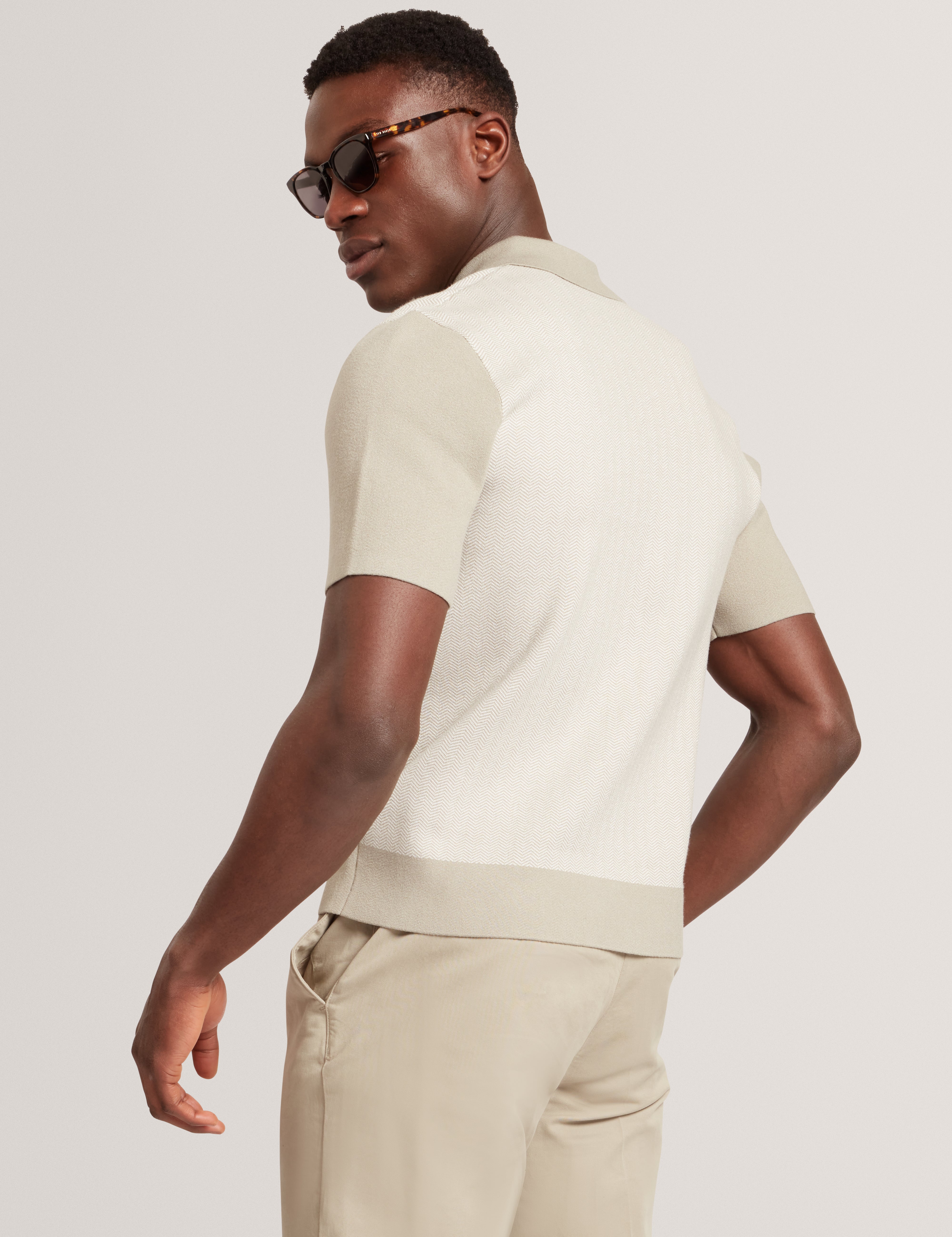 Padrig Short Sleeve Knitted Herringbone Shirt Khaki