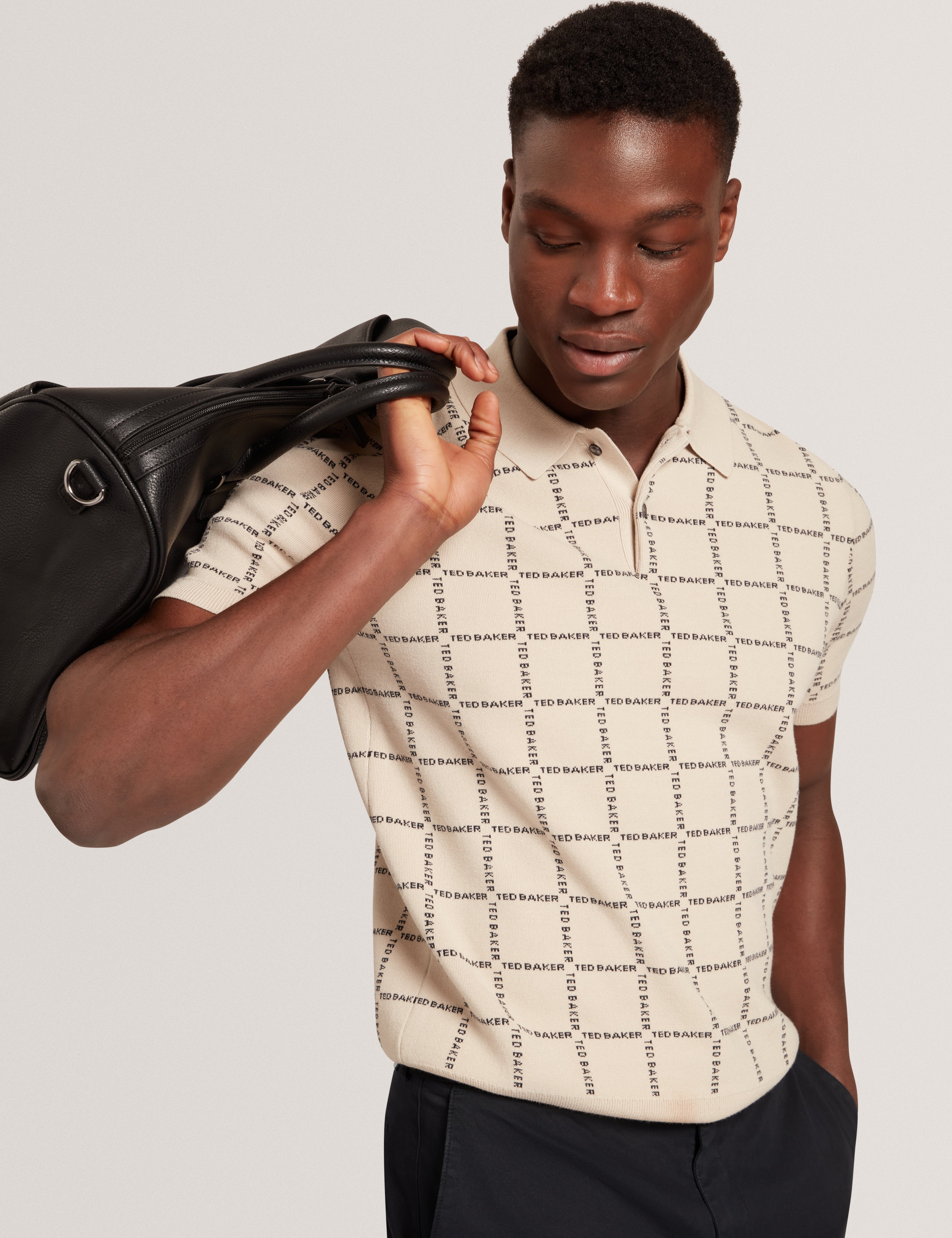 Harlens Short Sleeve Branded Check Polo Taupe