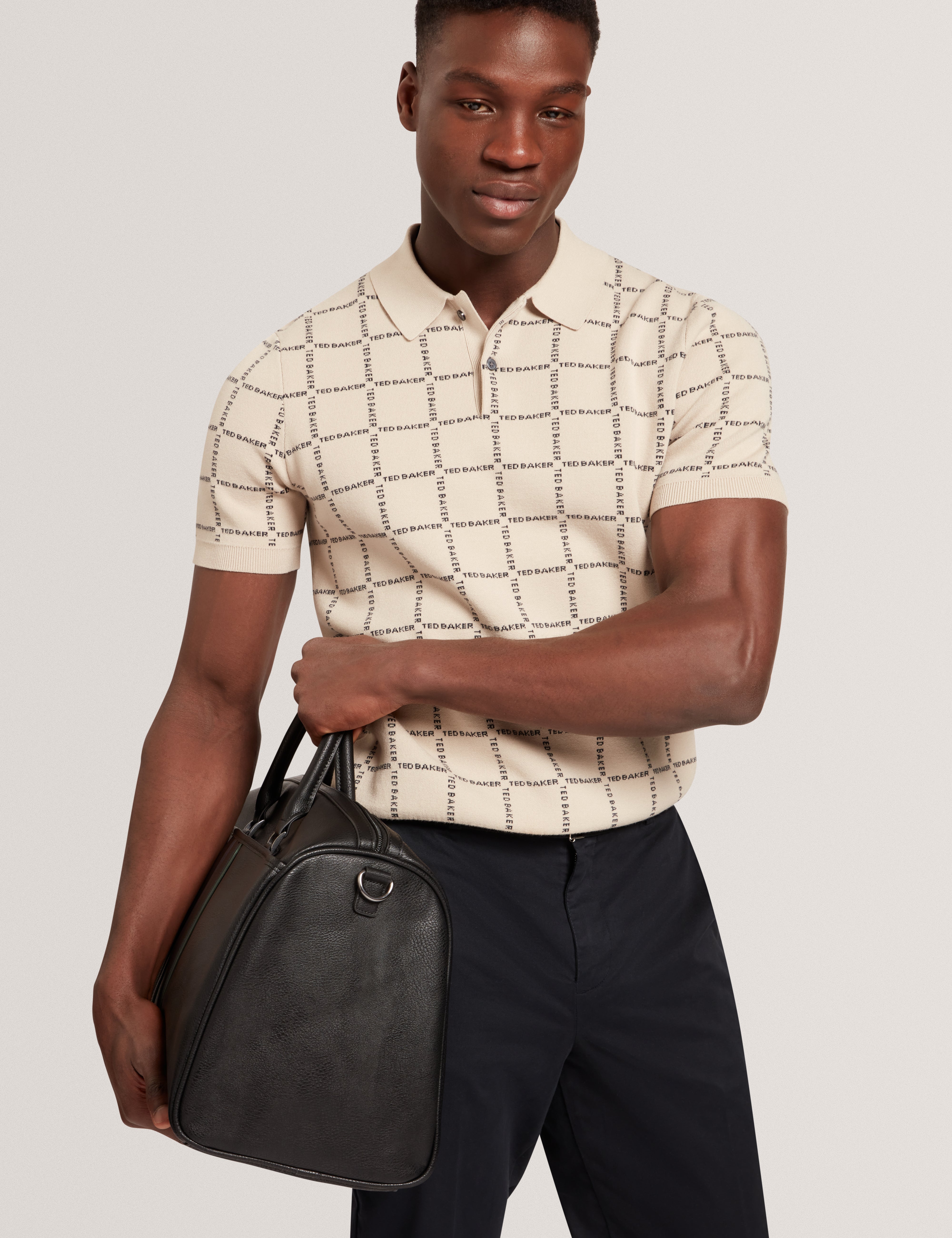 Harlens Short Sleeve Branded Check Polo Taupe