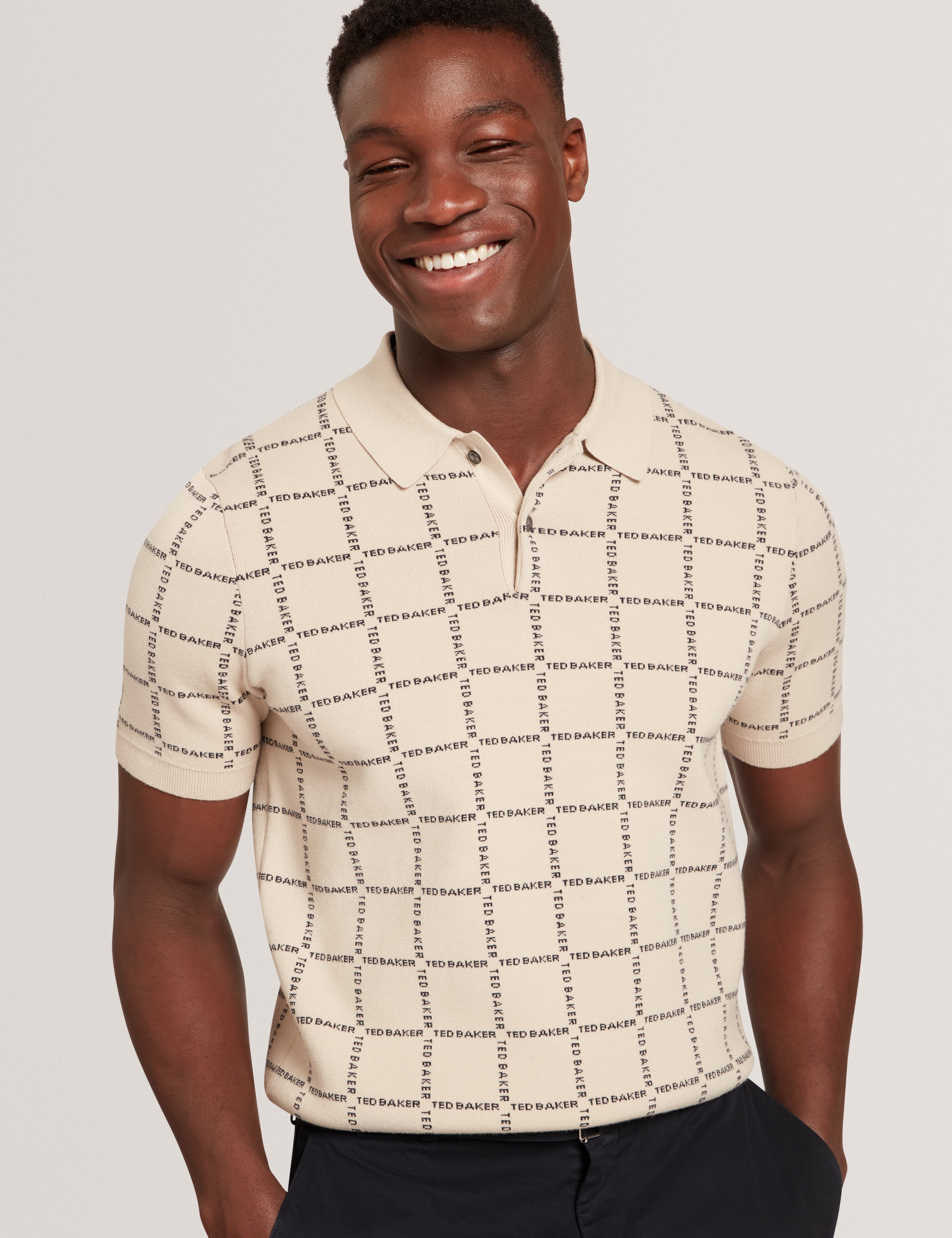 Harlens Short Sleeve Branded Check Polo Taupe
